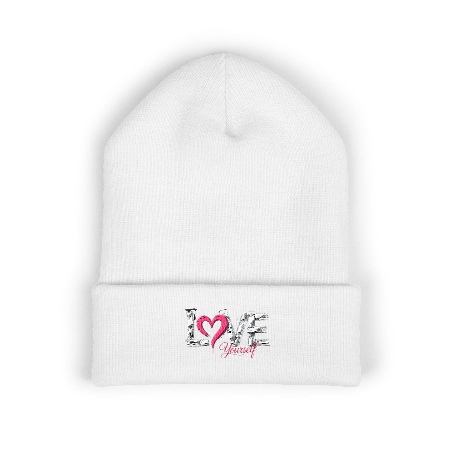 Embroidered 'Love' Heart Cuffed Beanie — Cozy Pink Accent Winter Hat
