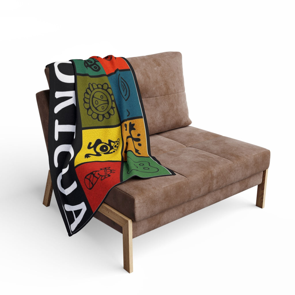 Boricua Pattern Fleece Blanket – Colorful Taino Symbols Cozy Throw