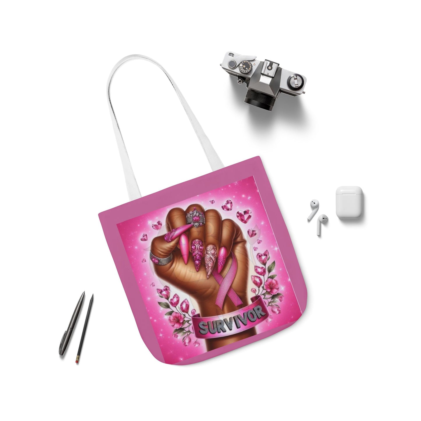 Breast Cancer Survivor Tote Bag  Pink Ribbon Empowerment Canvas Tote
