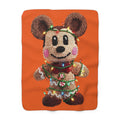Cozy Crochet Mouse Holiday Sherpa Blanket — Cute Gingerbread Toy Wrapped in Christmas Lights