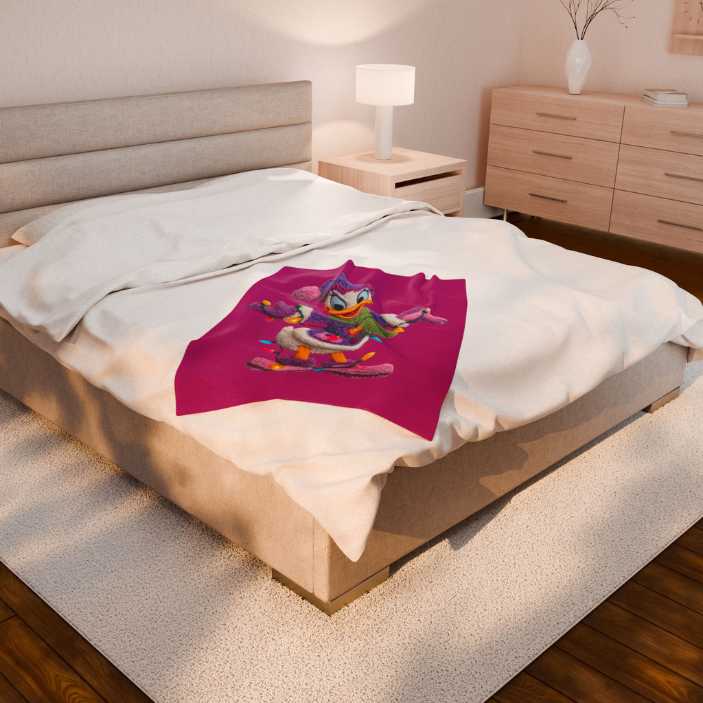 Daisy Duck Holiday Velveteen Plush Blanket — Cozy Christmas Lights Throw for Kids & Fans