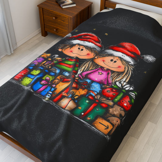 Christmas Kids & Gifts Velveteen Plush Blanket