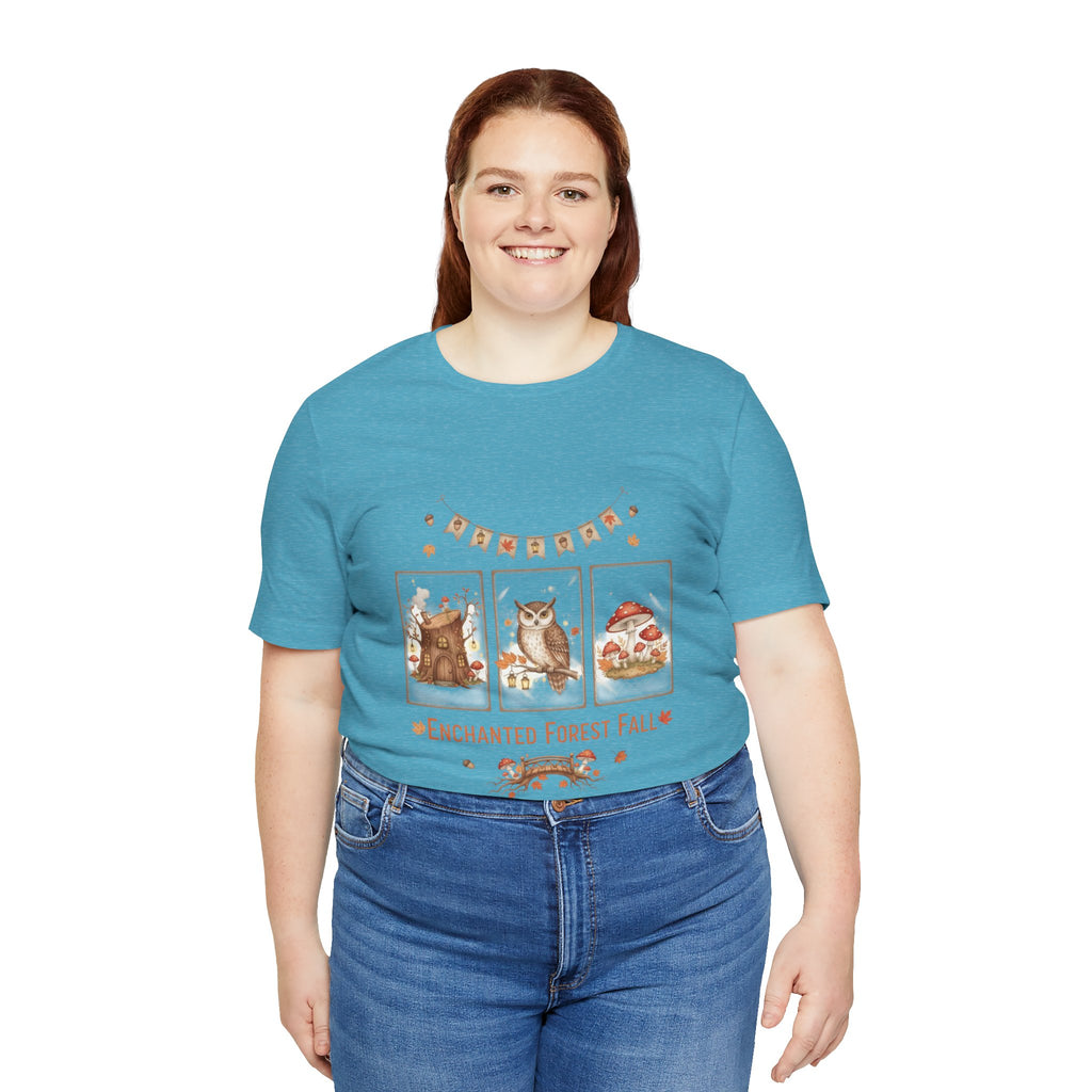 Enchanted Forest Fall Tee, Cute Owl Shirt, Autumn Graphic Tee, Nature Lover Gift, Cozy Fall Apparel, Wildlife T-Shirt, Unisex Fall Top