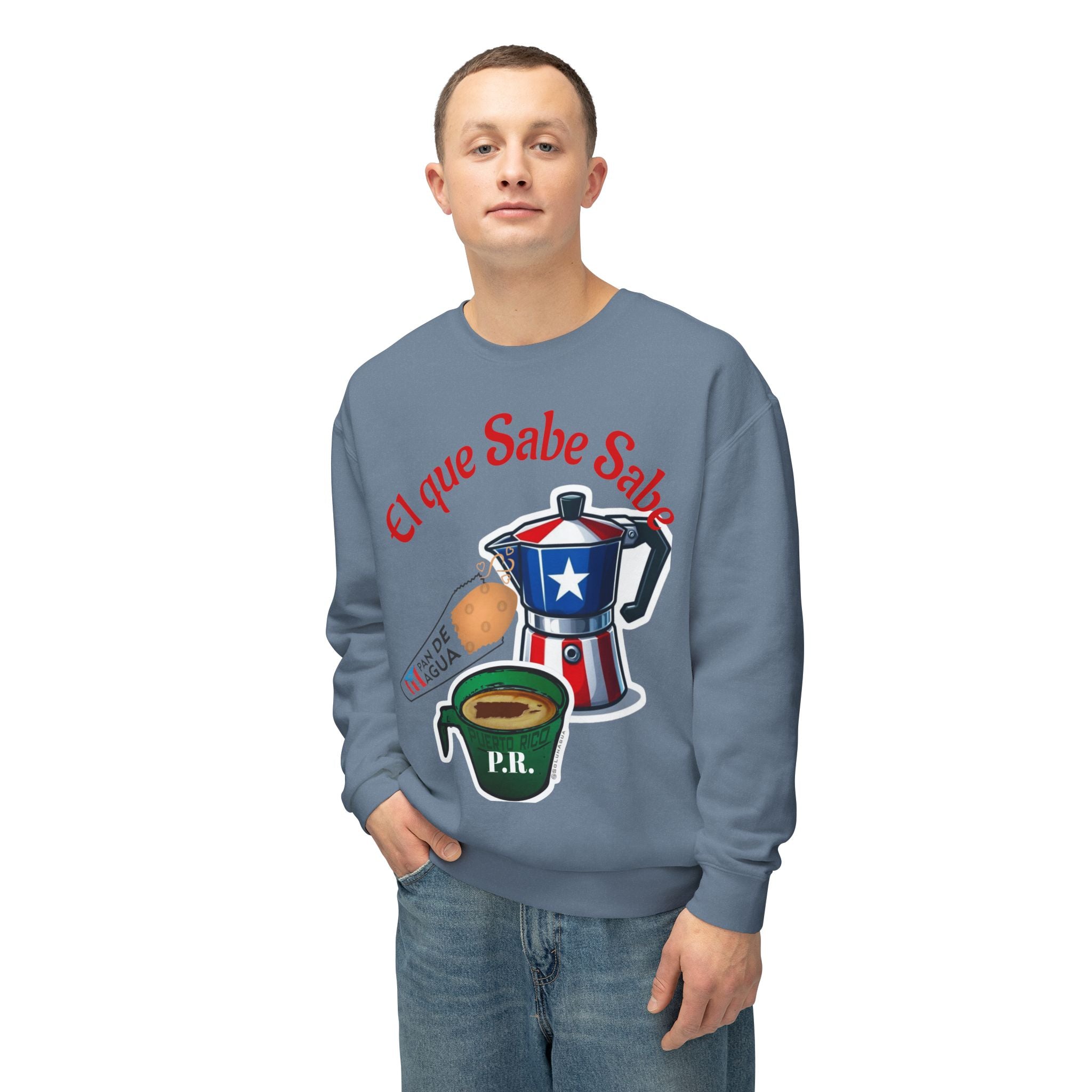 Crewneck Sweatshirt — "El que Sabe Sabe" Puerto Rico Coffee Design
