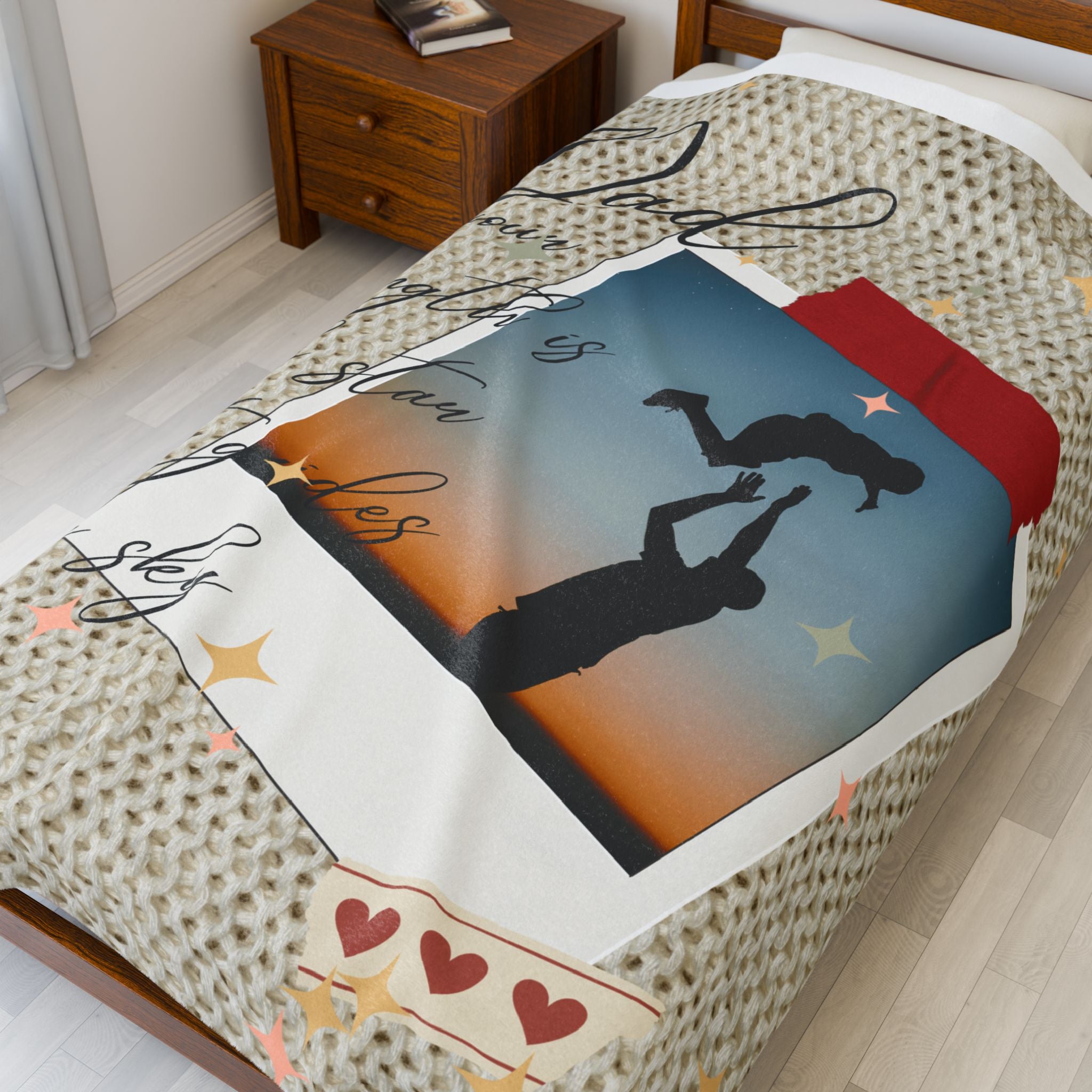 Dad Photo Collage Velveteen Plush Blanket  “Dad, your strength is the star that rules my sky” Great Christmas Gift