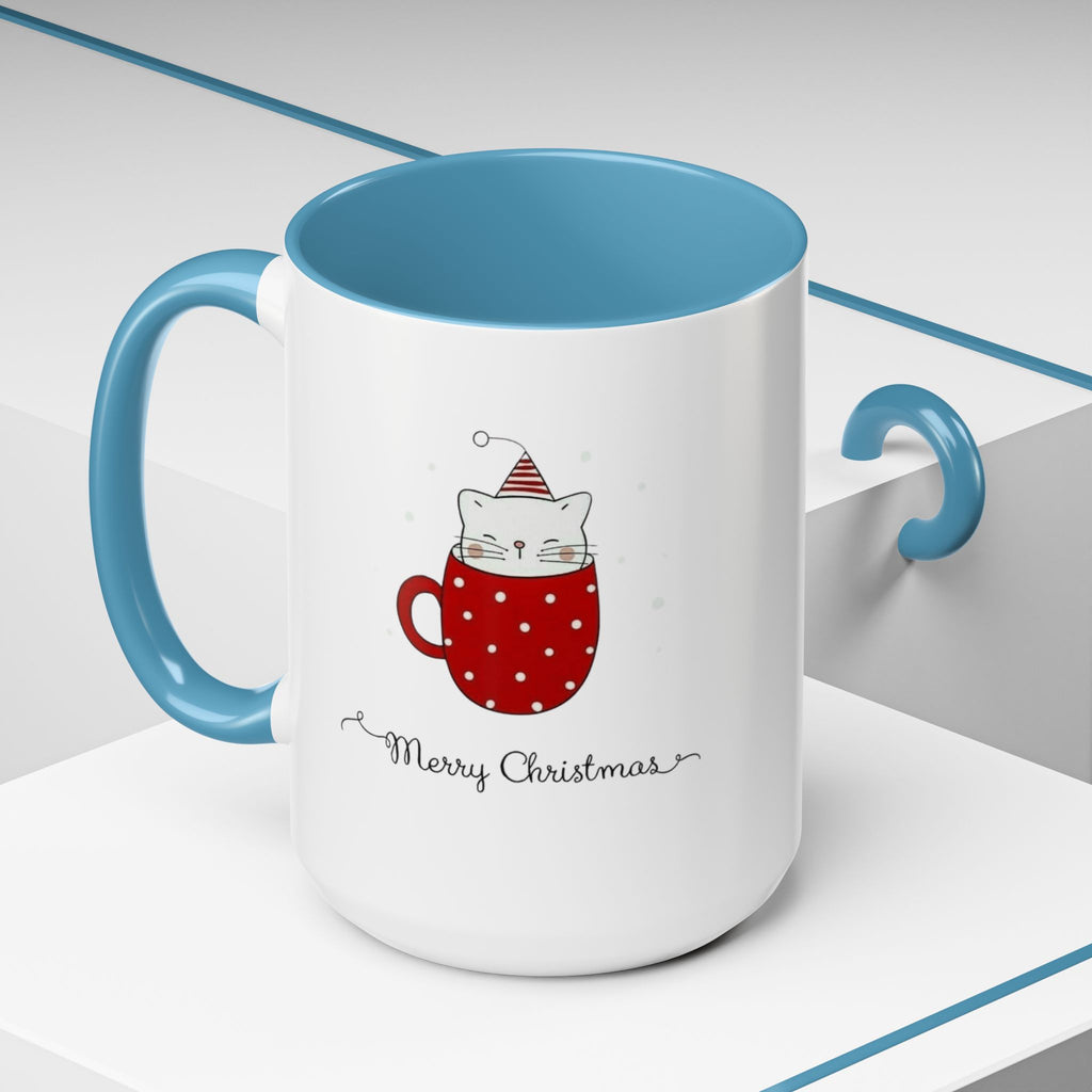 Christmas Cat Accent Mug "Merry Christmas" Polka Dot Holiday Coffee Cup Christmas Mugs Collection!