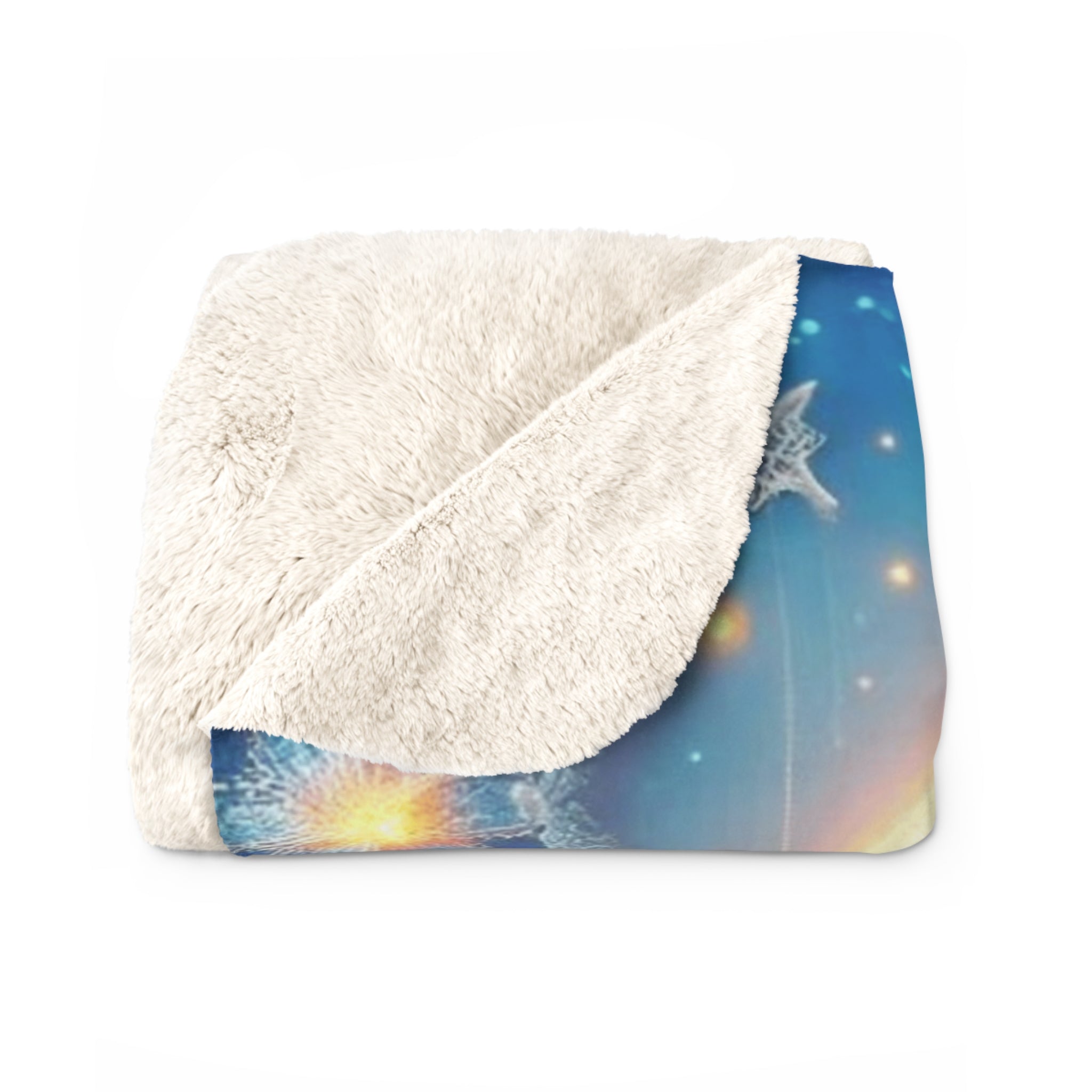 Cute Fox Holiday Sherpa Blanket  Moon & Snowflake Cozy Throw for Kids