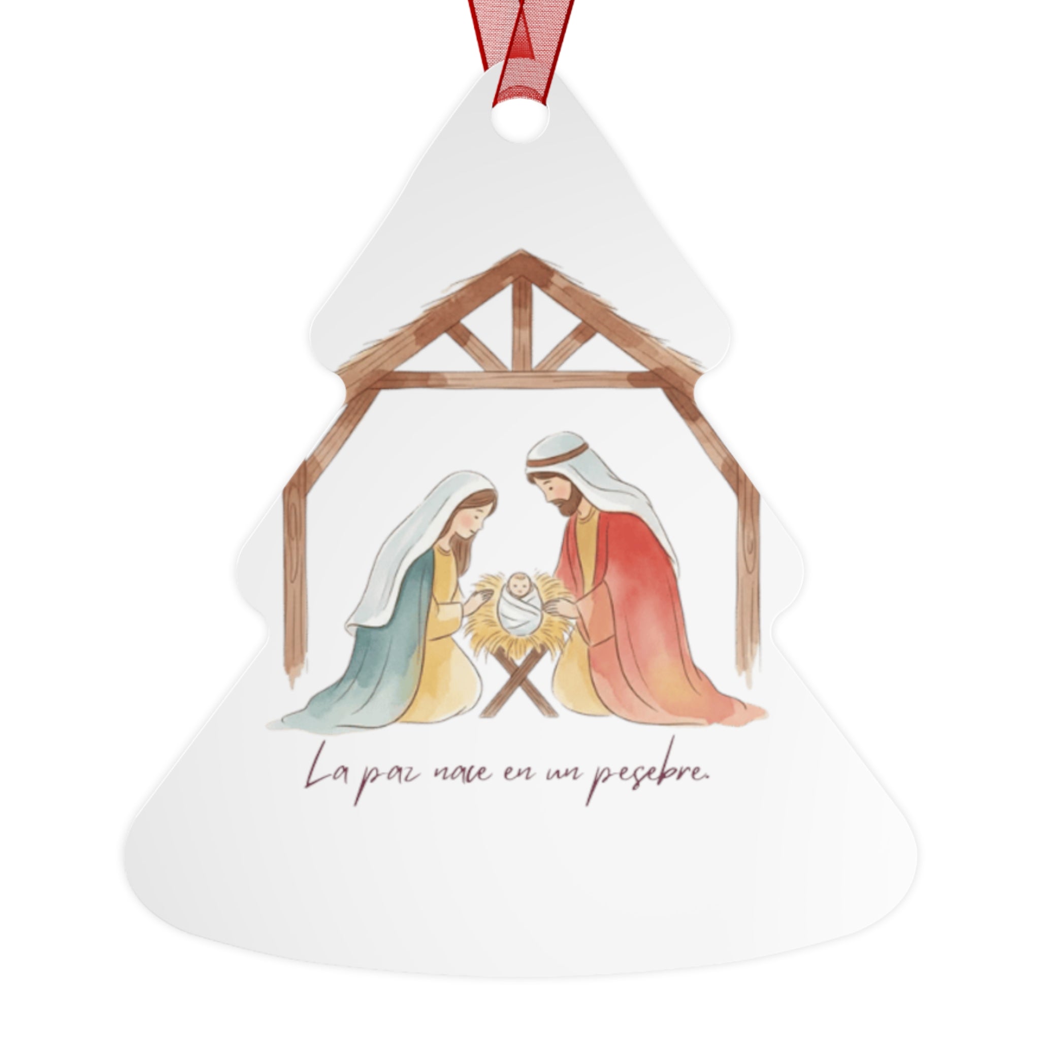 Nativity Metal Ornament — "La paz nace en un pesebre" Christmas Decoration
