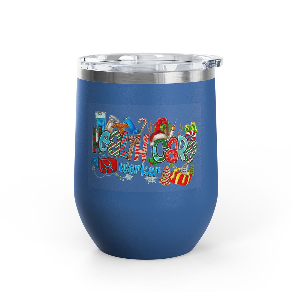 Healthcare Worker 12oz Wine Tumbler — Colorful Holiday Medical Staff Gift Medical Christmas Mug
