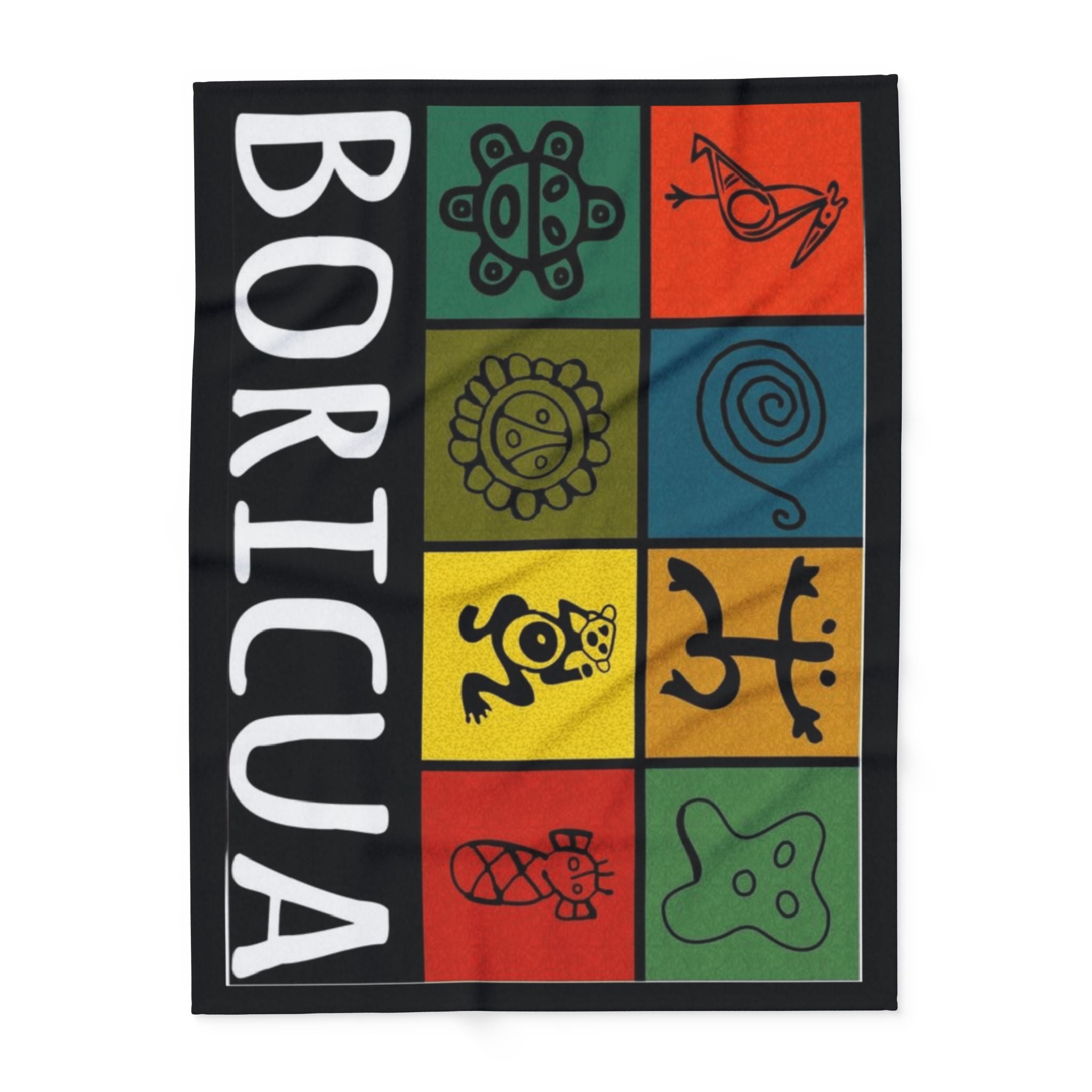 Boricua Pattern Fleece Blanket – Colorful Taino Symbols Cozy Throw