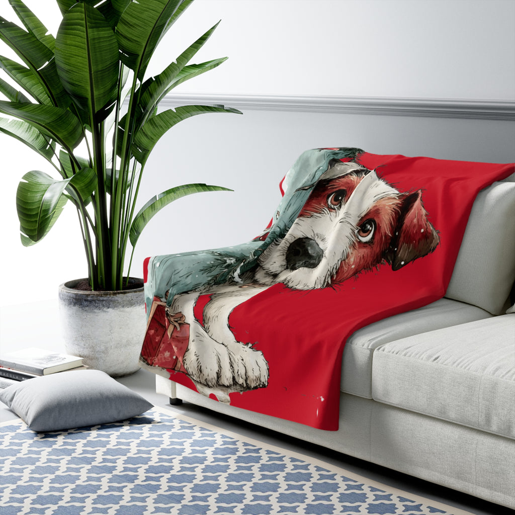 Christmas Puppy Sherpa Blanket — Cute Jack Russell Holiday Throw