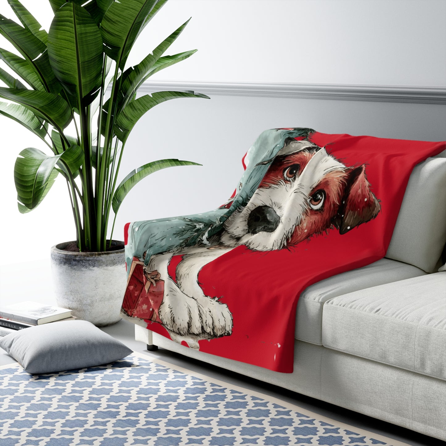 Christmas Puppy Sherpa Blanket — Cute Jack Russell Holiday Throw