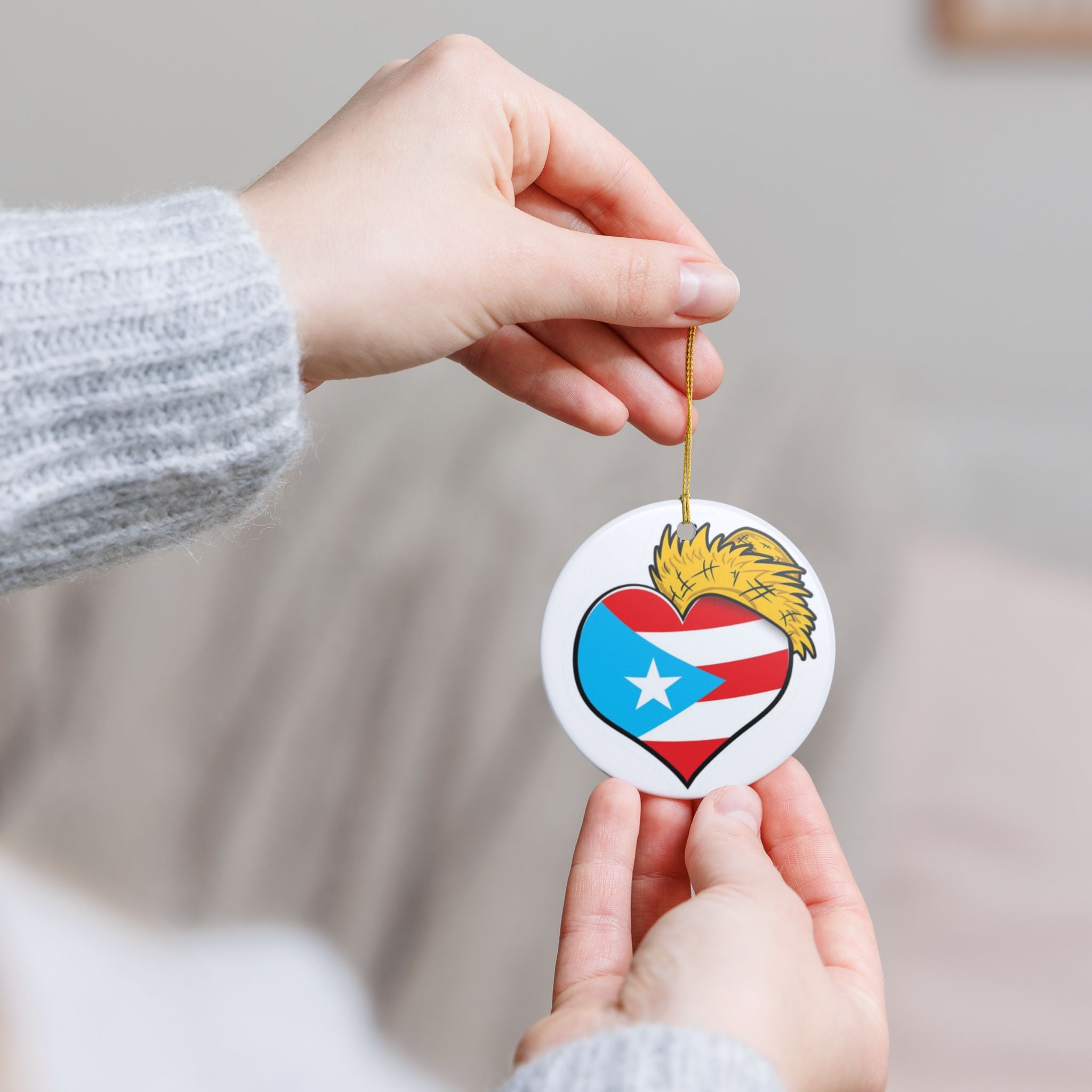 Puerto Rico Heart Ceramic Ornament  Boricua Pride  Decoration