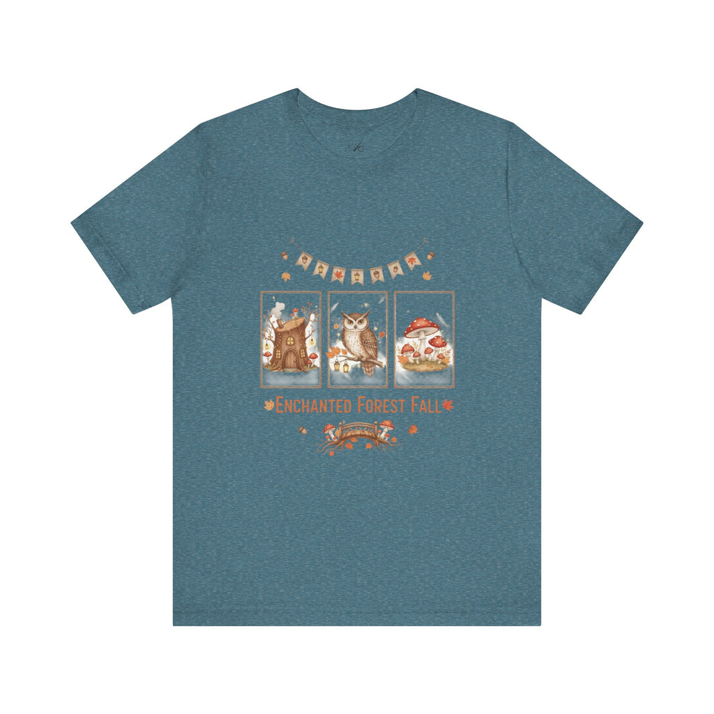 Enchanted Forest Fall Tee, Cute Owl Shirt, Autumn Graphic Tee, Nature Lover Gift, Cozy Fall Apparel, Wildlife T-Shirt, Unisex Fall Top