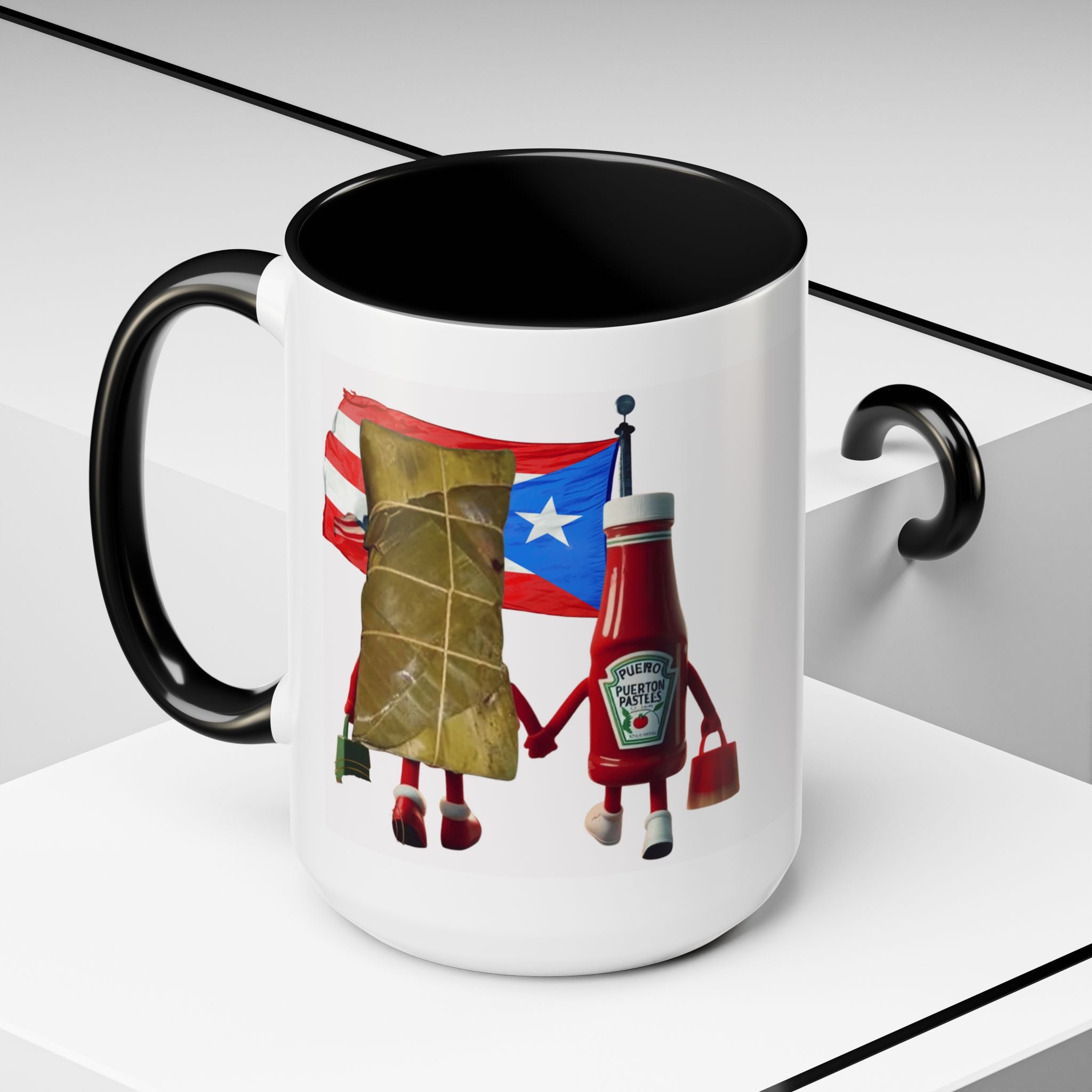 Puerto Rican Flag Ketchup & Pasteles Coffee Mug — Funny Food Friends Accent Mug (11/15oz)