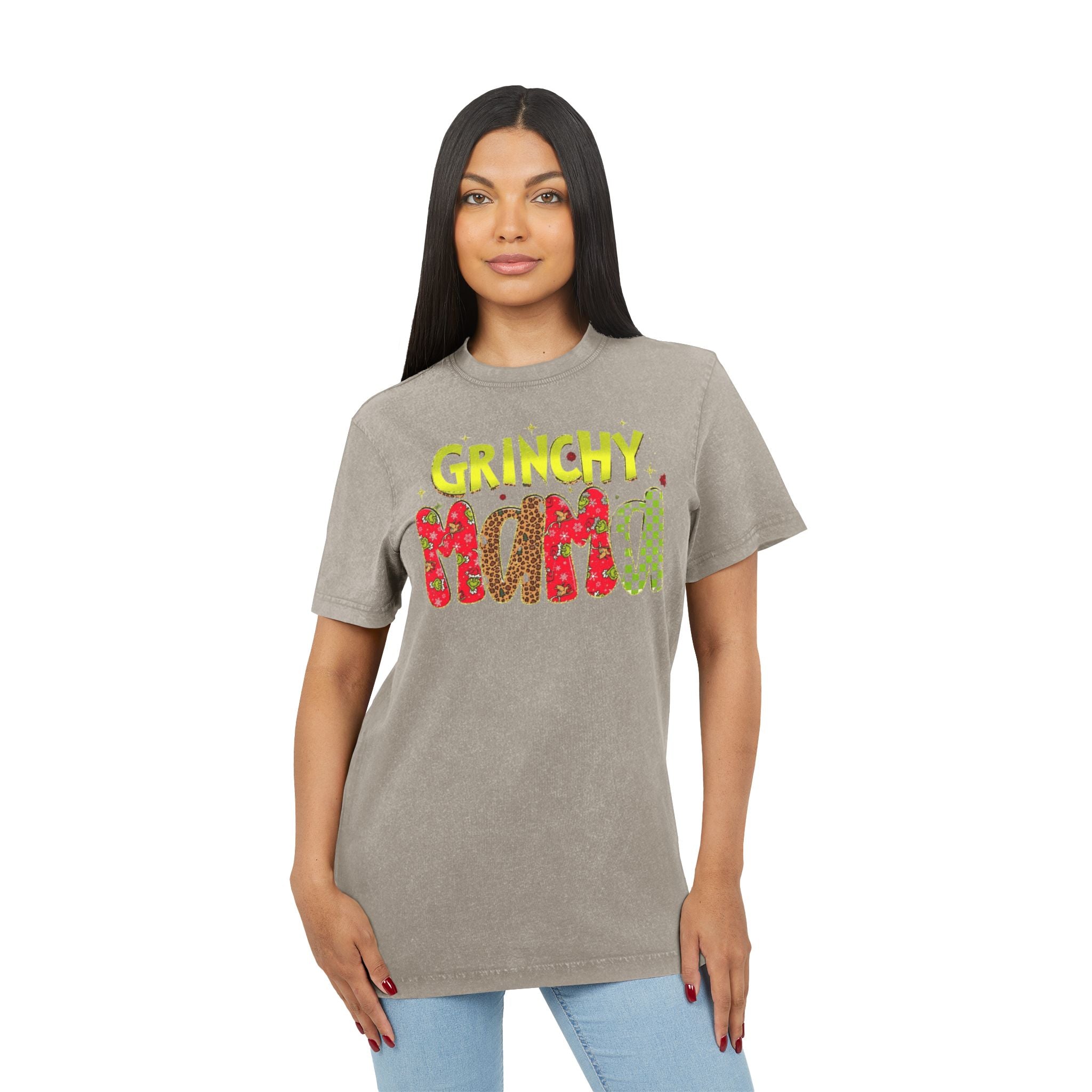 Grinchy Mama Acid-Wash Tee  Holiday Family Christmas Shirt