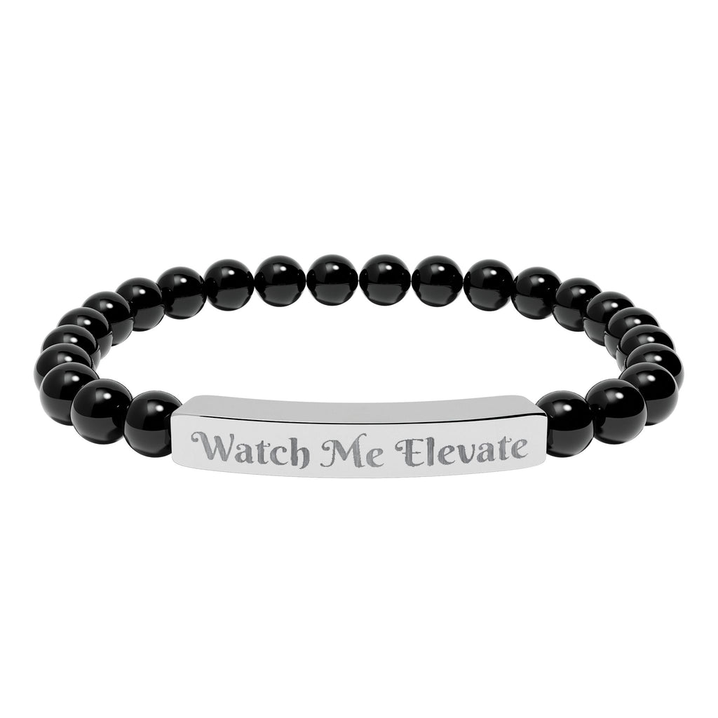 Watch M e Elevate Engraved Natural Stone Stretch Bar Bracelet – Custom Message Beaded Bracelet