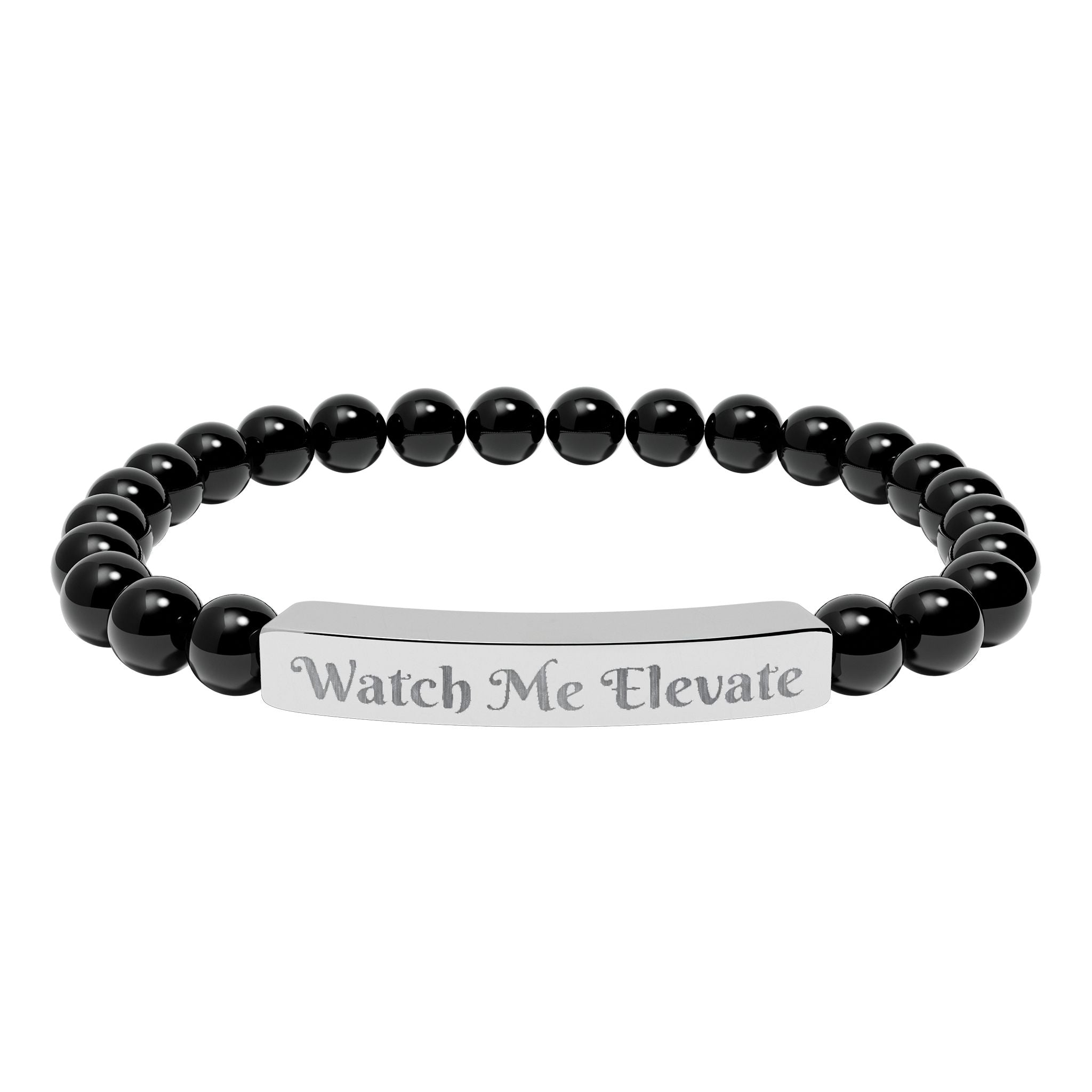 Watch M e Elevate Engraved Natural Stone Stretch Bar Bracelet – Custom Message Beaded Bracelet