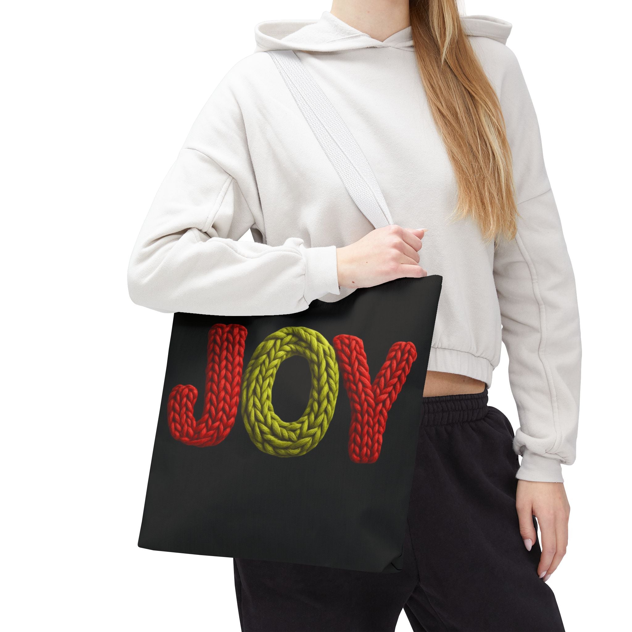 Christmas Tote Bag  Festive Holiday DesigJoy Knit Tote Bag  Colorful 'JOY' Yarn Design, Cozy Holiday Gift Tote