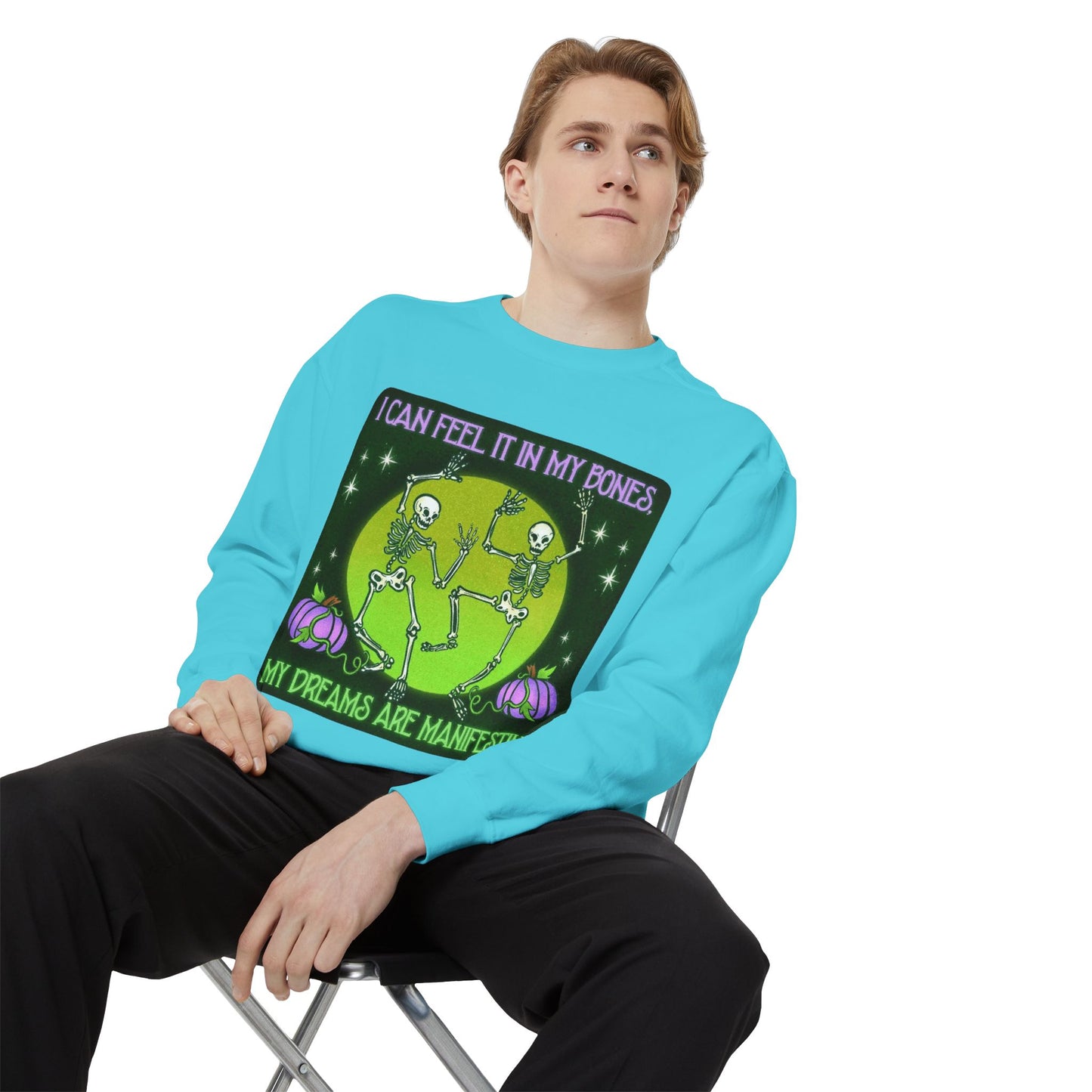 Spooky Manifesting Sweatshirt, Unisex Skeleton Pullover, Halloween Apparel, Cozy Fall Fashion, Casual Trendy Top, Unique Gift