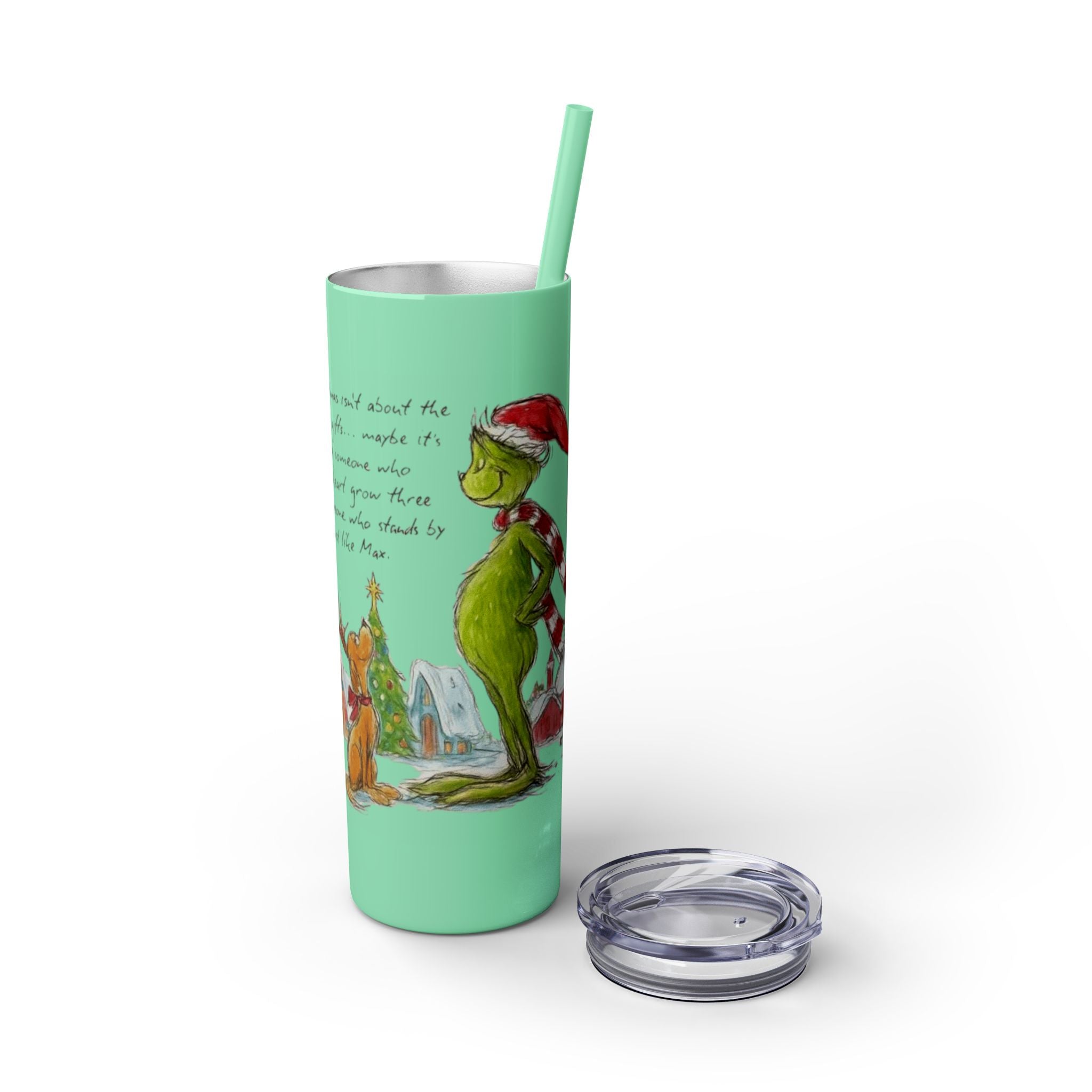 Grinch Christmas Skinny Tumbler with Straw — Dr. Seuss Holiday Quote Design, 20oz Christmas Mugs Collection