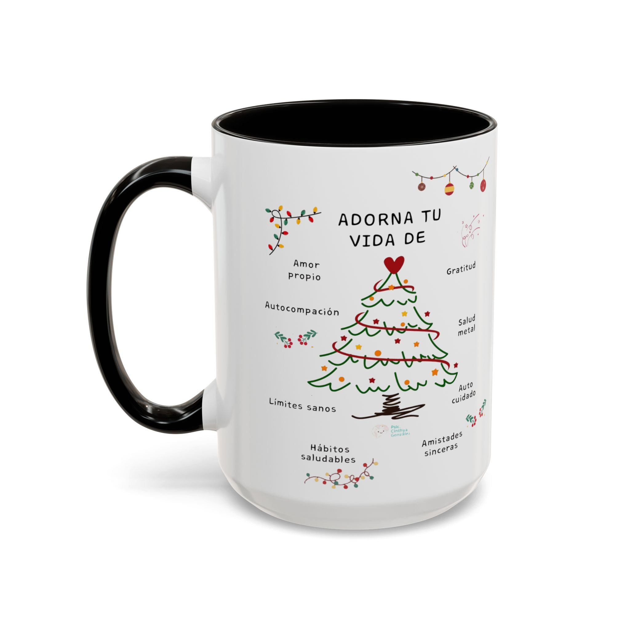 Mug — 'Adorna Tu Vida' Christmas Tree Spanish Holiday Coffee Mug (11oz/15oz)