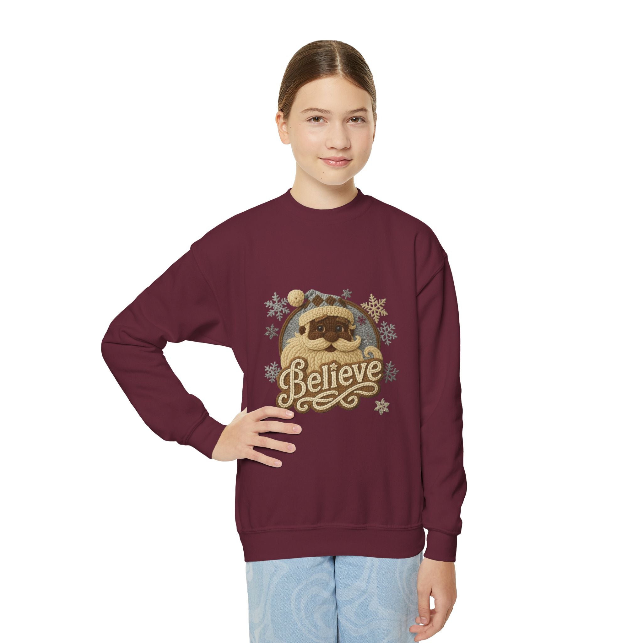 Youth Sweatshirt  'Believe' Cozy Sloth Holiday Crewneck
