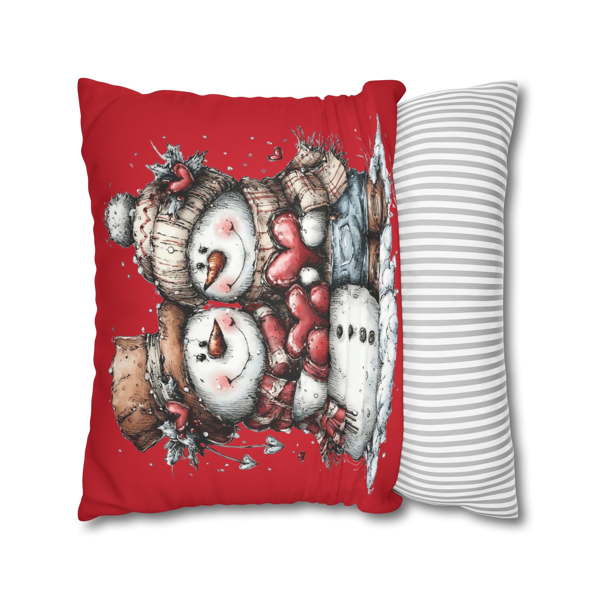 Christmas Snowman Couple Faux Suede Pillowcase CHRISTMAS PILLOW DÉCOR