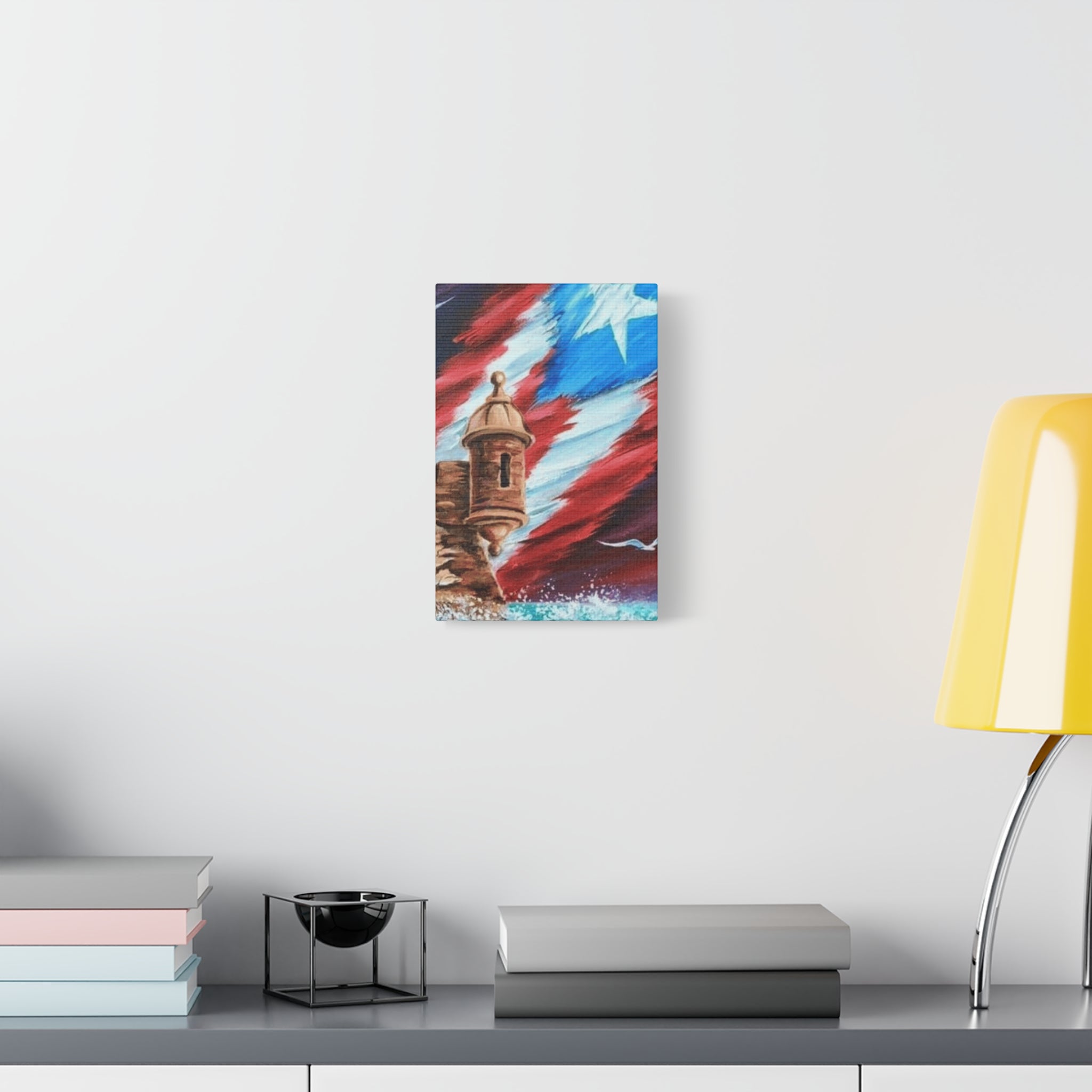 Patriotic Castillo Canvas Wall Art – Puerto Rico Flag Coastal Fortress Print