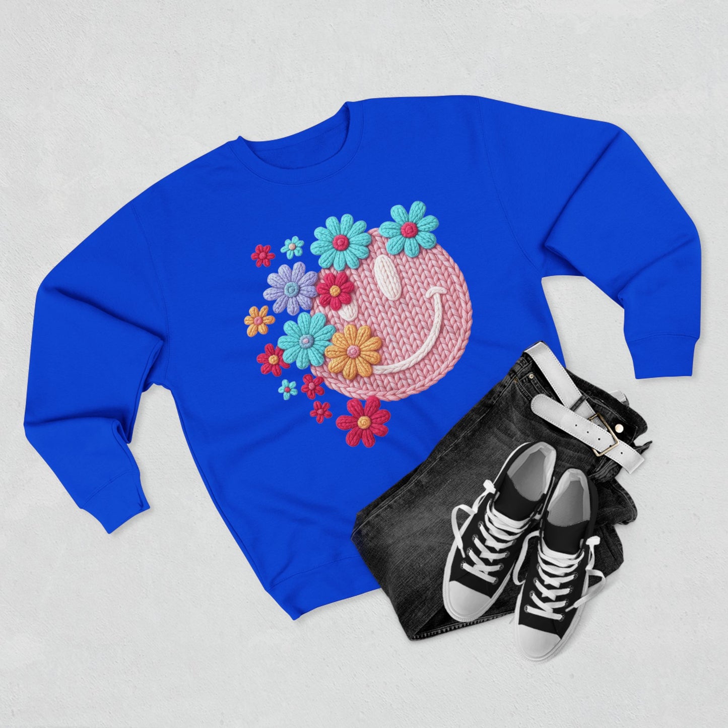 Floral Knit Smile Sweatshirt Cozy, Unbothered