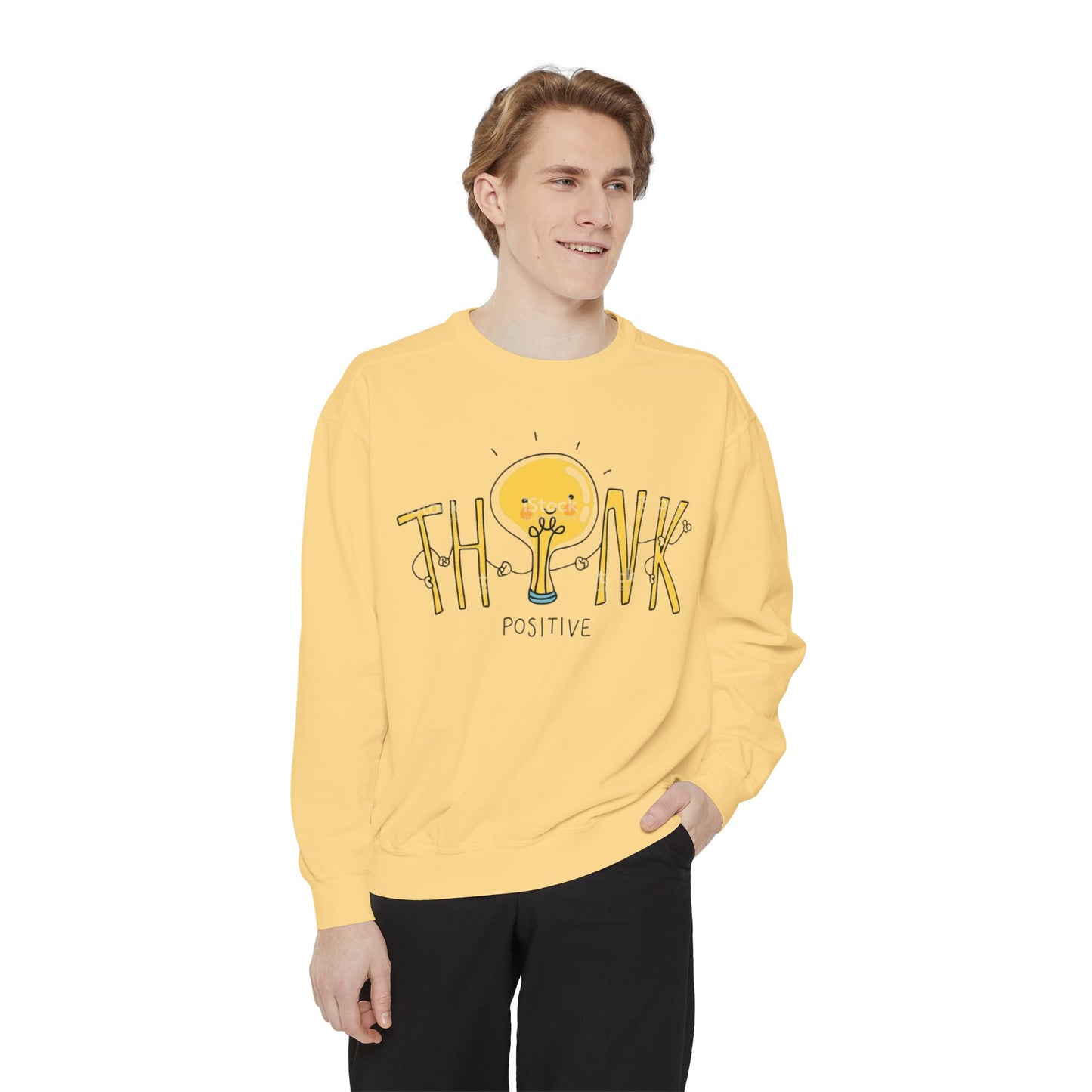 Think Positive Sweatshirt  Cute Lightbulb Graphic Positive Vibes Crewneck