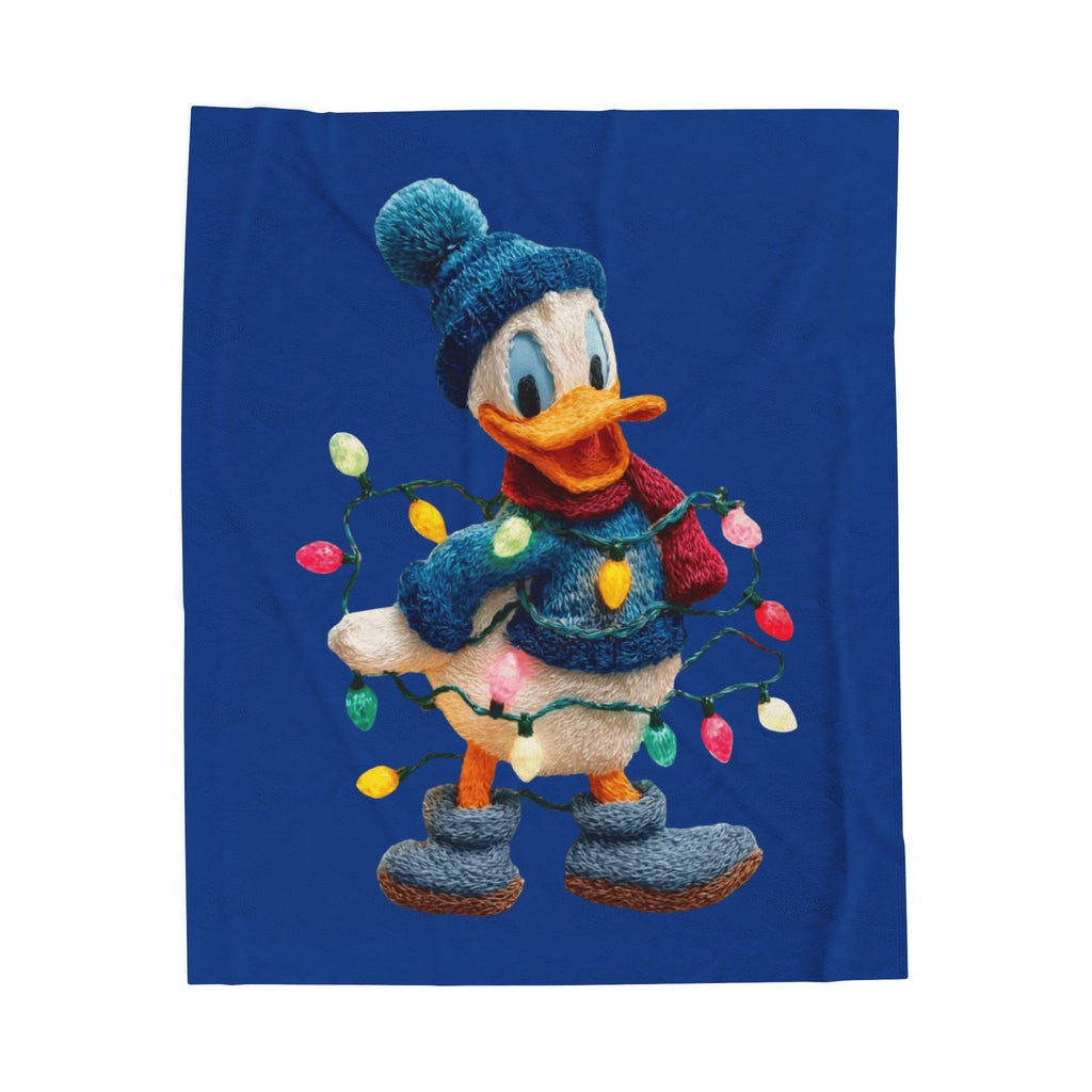 Donald Duck Holiday Plush Blanket  Festive Christmas Lights Velveteen Throw