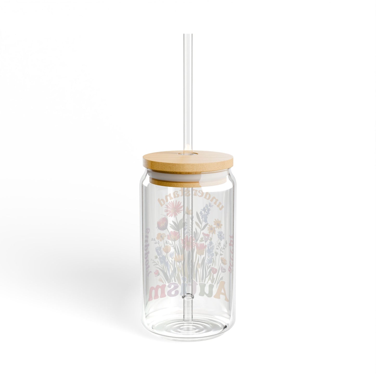 Autism Awareness & Pride Collection Floral Autism Awareness Sipper Glass - 16oz with Bamboo Lid