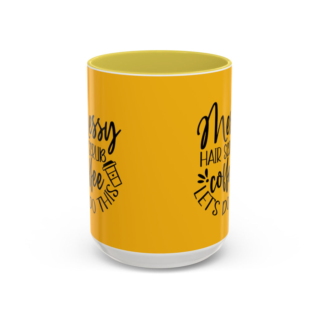 Holiday Coffee Cups with Festive Quotes & Designs Messy Hair Coffee Mug - Fun Yellow Ceramic Cup for Coffee Lovers