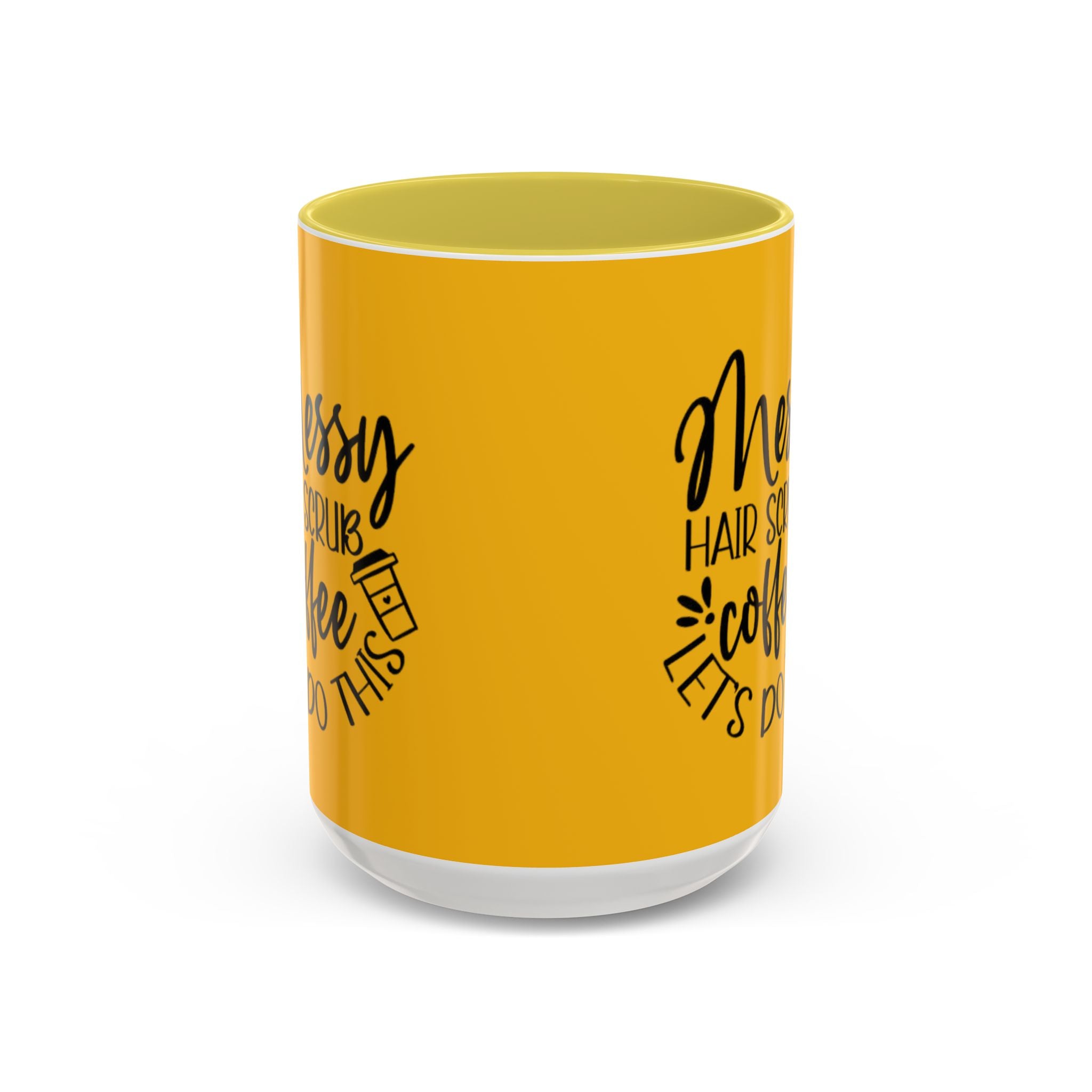 Holiday Coffee Cups with Festive Quotes & Designs Messy Hair Coffee Mug - Fun Yellow Ceramic Cup for Coffee Lovers