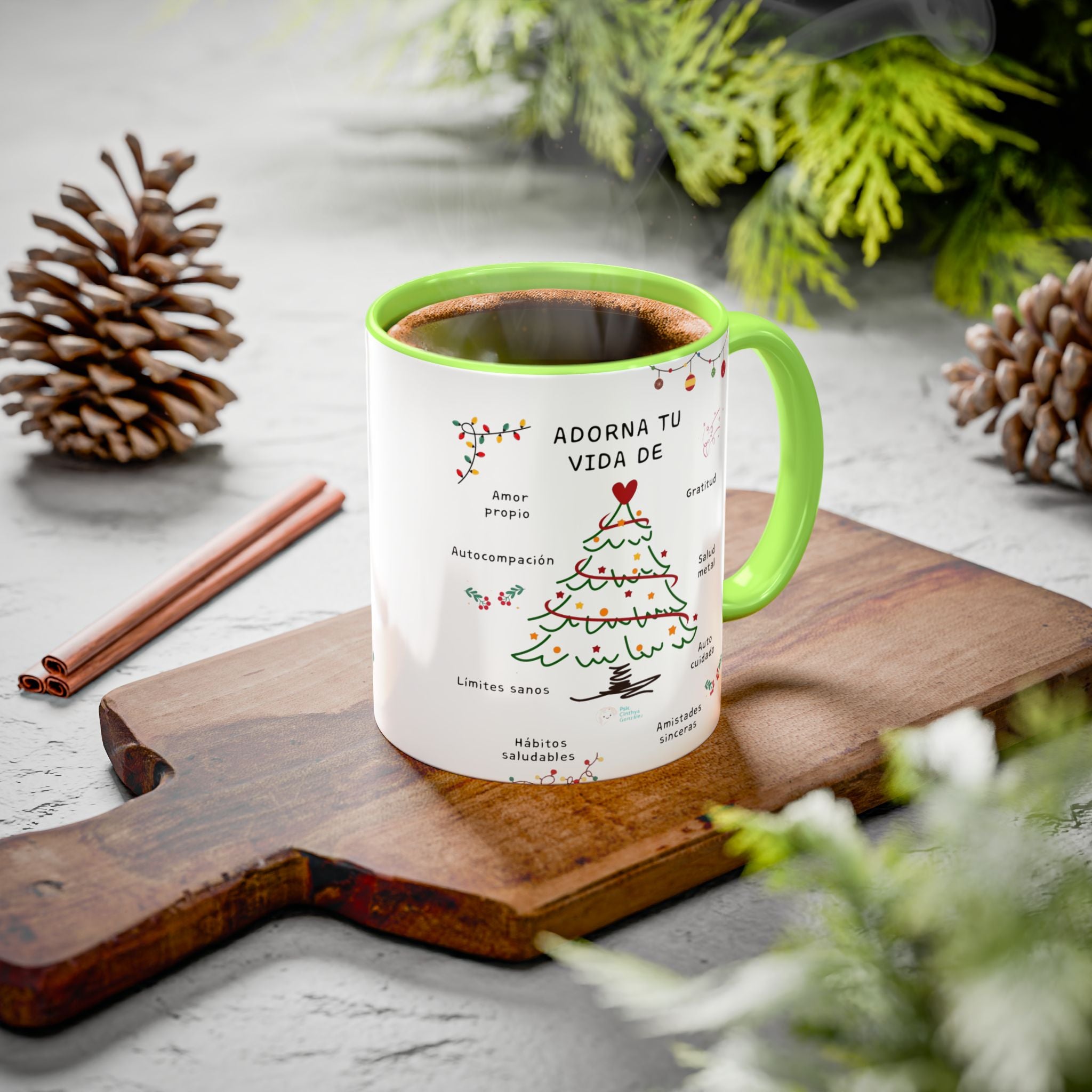 Mug — 'Adorna Tu Vida' Christmas Tree Spanish Holiday Coffee Mug (11oz/15oz)