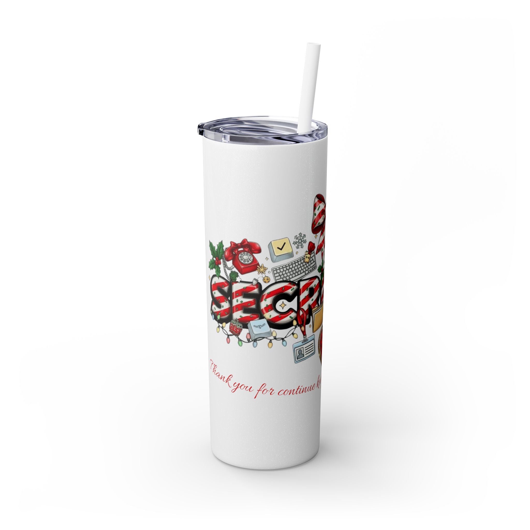 Christmas mug for the office team who keeps everything running smoothly. Candy Cane Christmas Office Secret Santa Design, 20oz with Straw