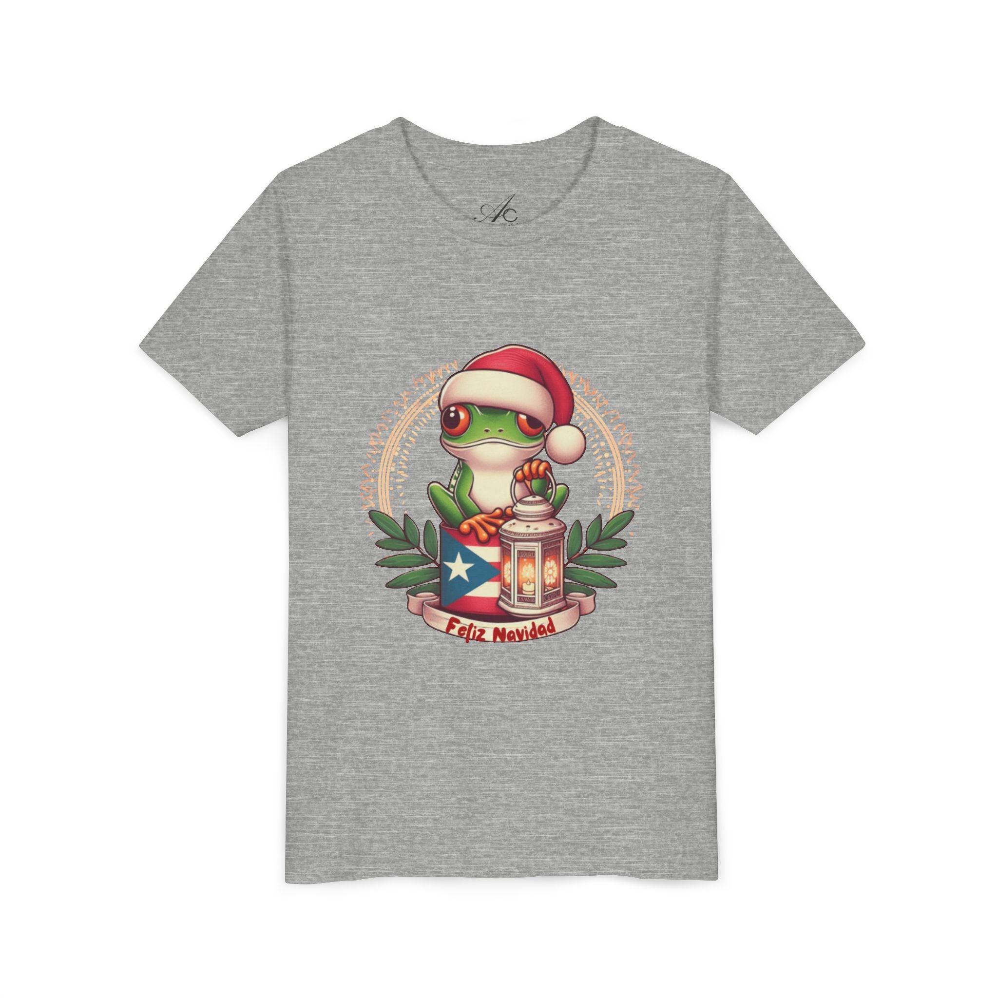 Kids Tee Cute Frog with Puerto Rican Flag & Lantern (Feliz Navidad)