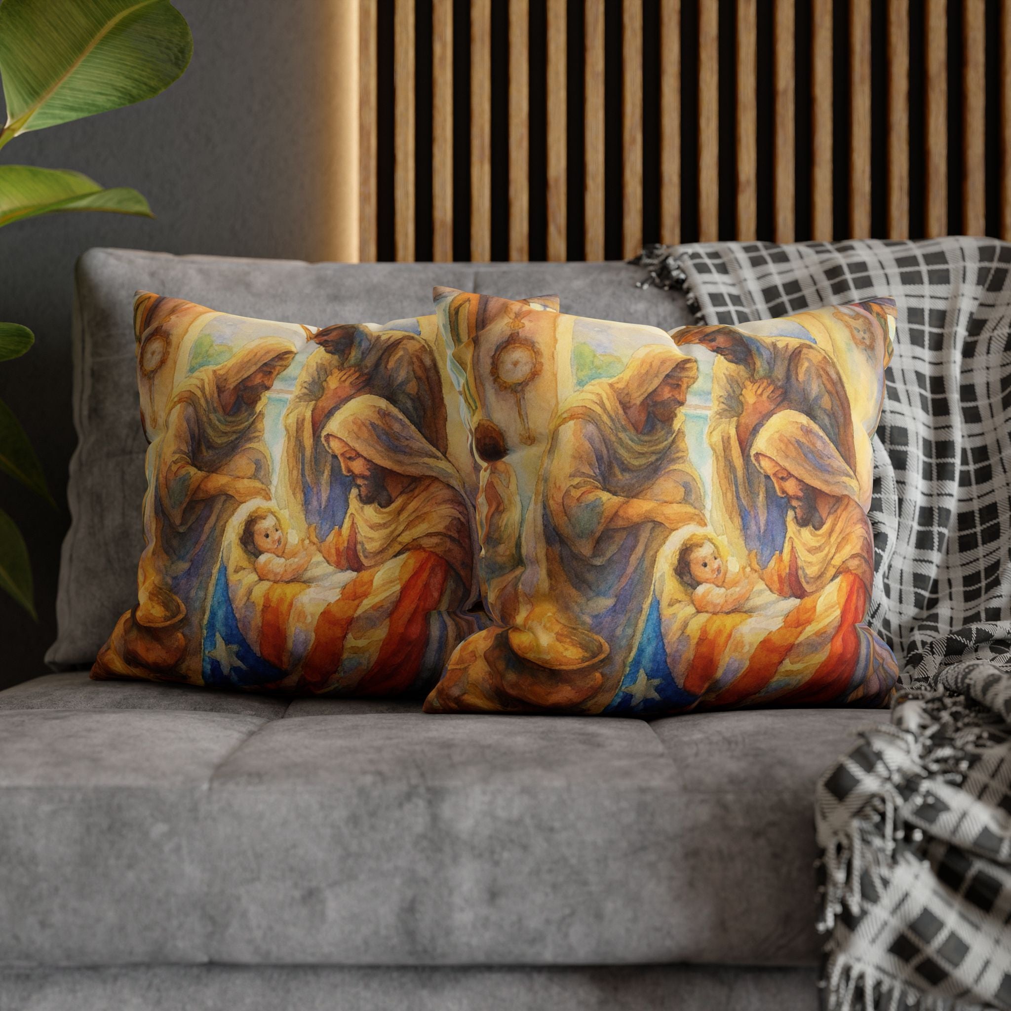 The Tree Kings with  Baby Jesus Decorative Pillow los Tres Reyes Magos Puerto Rico Culture Pillow