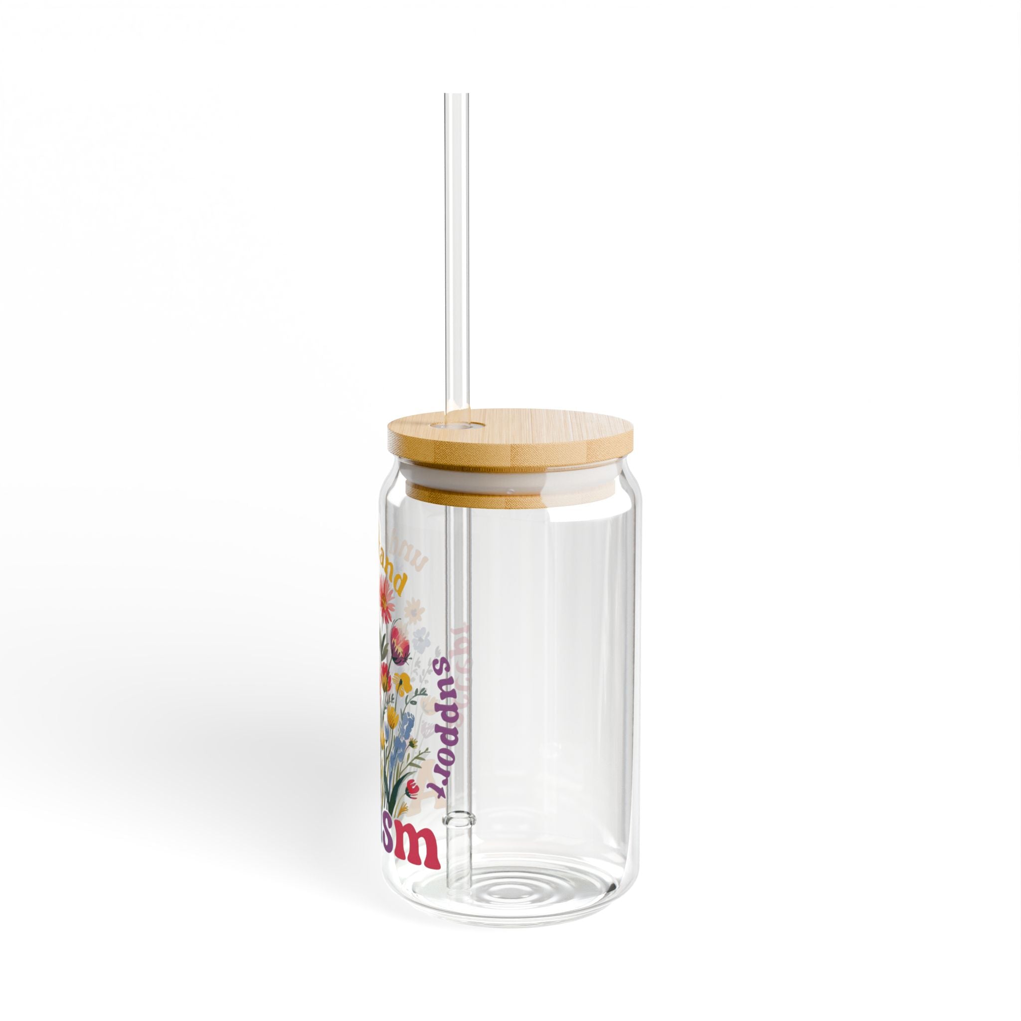 Autism Awareness & Pride Collection Floral Autism Awareness Sipper Glass - 16oz with Bamboo Lid