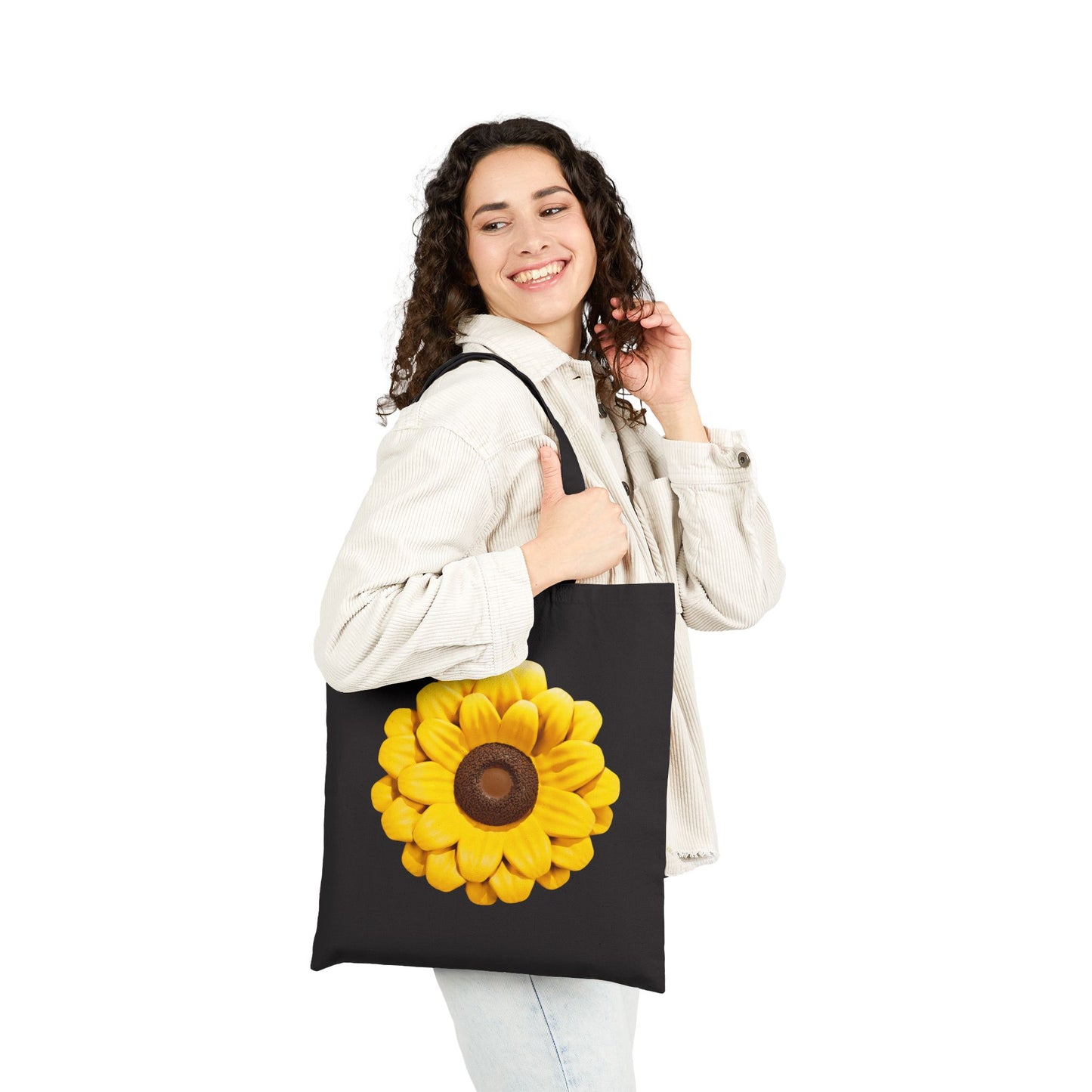 Carry Positivity Everywhere You Go Sunflower Cotton Canvas Tote Bag, Eco-Friendly Shopping Bag, Floral Grocery Tote, Gift for Her, Beach Bag, Reusable Tote