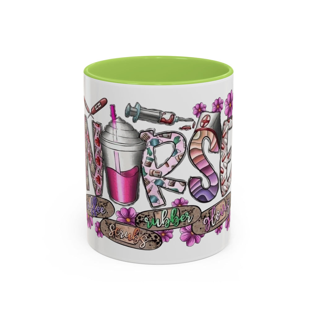 Nurse Love Coffee Mug  Cute Floral Medical Stethoscope & Syringe Design (11/15oz) Medical Christmas Mug