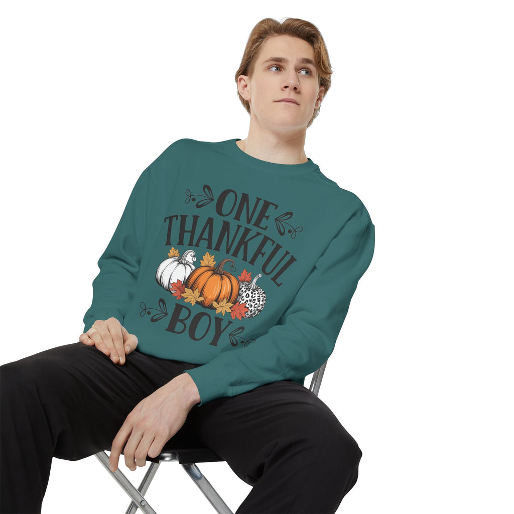 Thankful Boy Sweatshirt  Fall Pumpkin Thanksgiving Crewneck Fall T-Shirts and Sweatshirts Collection