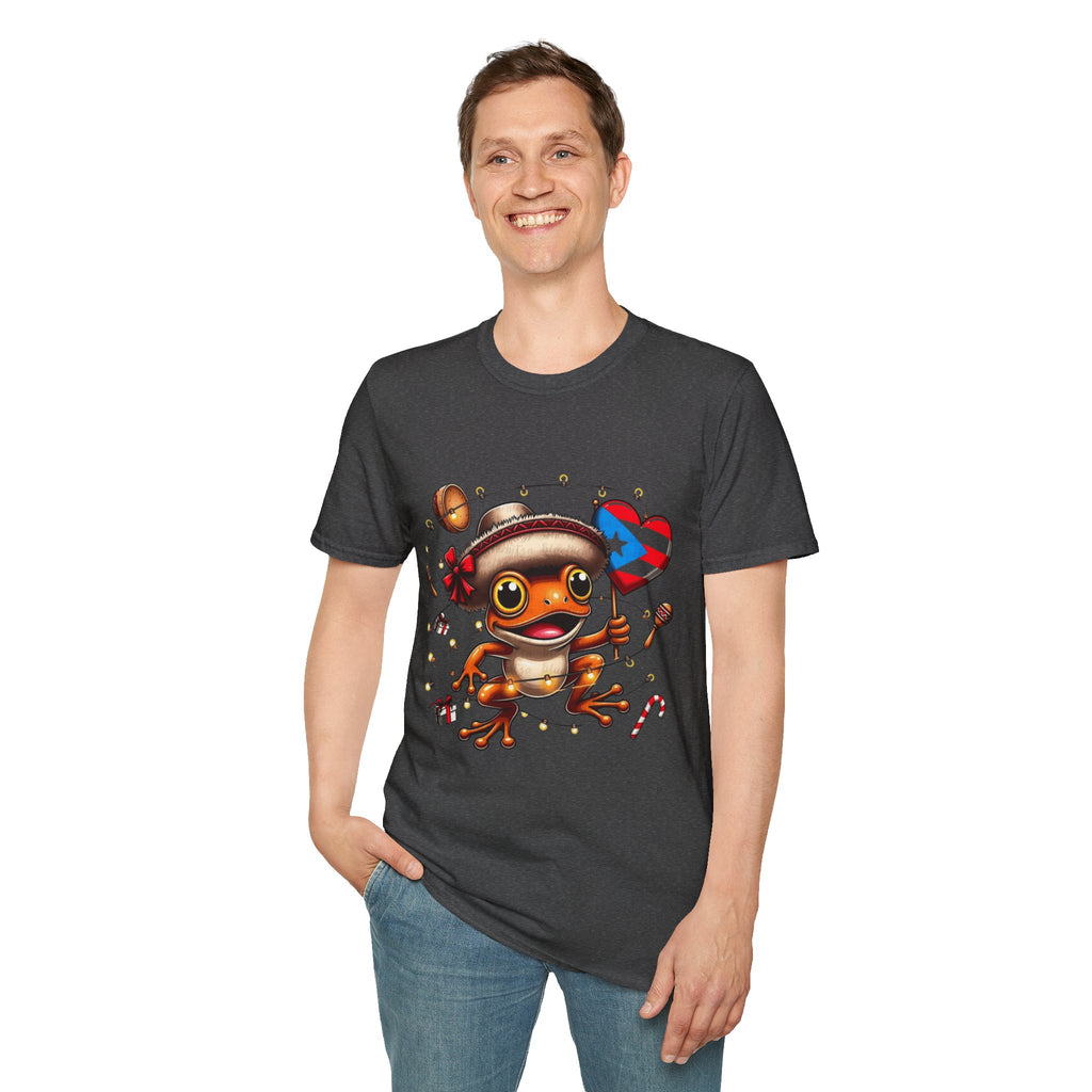 Puerto Rico Frog Holiday T-Shirt  Cute Coquí with Flag Heart (Christmas) Puerto Rico Navidades