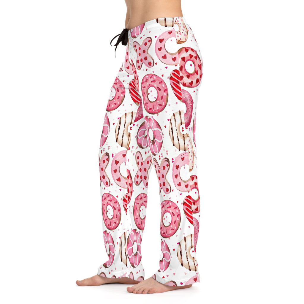 Valentine Donut & XOXO Pajama Pants — Women’s Cozy Pink Heart Sleepwear