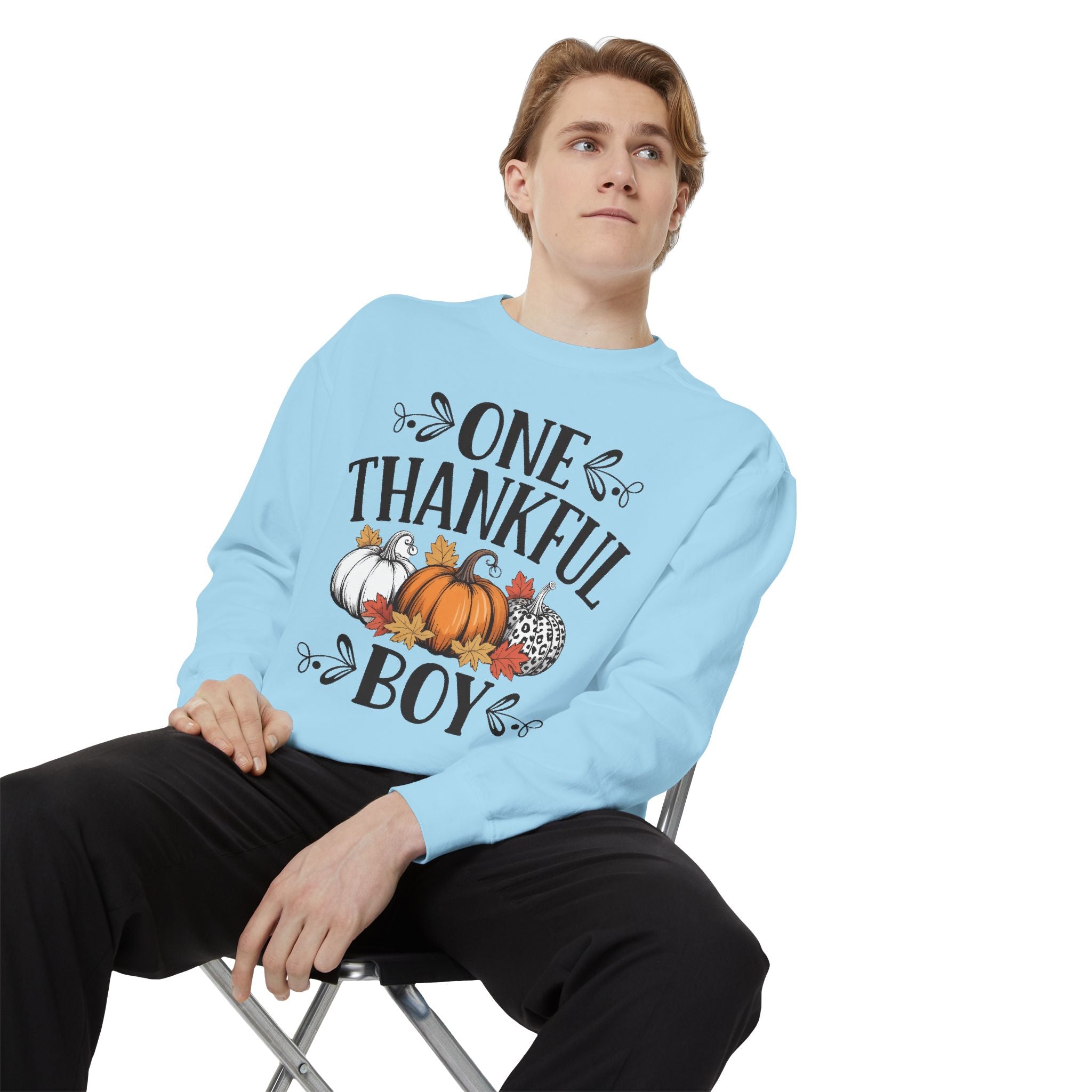 Thankful Boy Sweatshirt  Fall Pumpkin Thanksgiving Crewneck Fall T-Shirts and Sweatshirts Collection