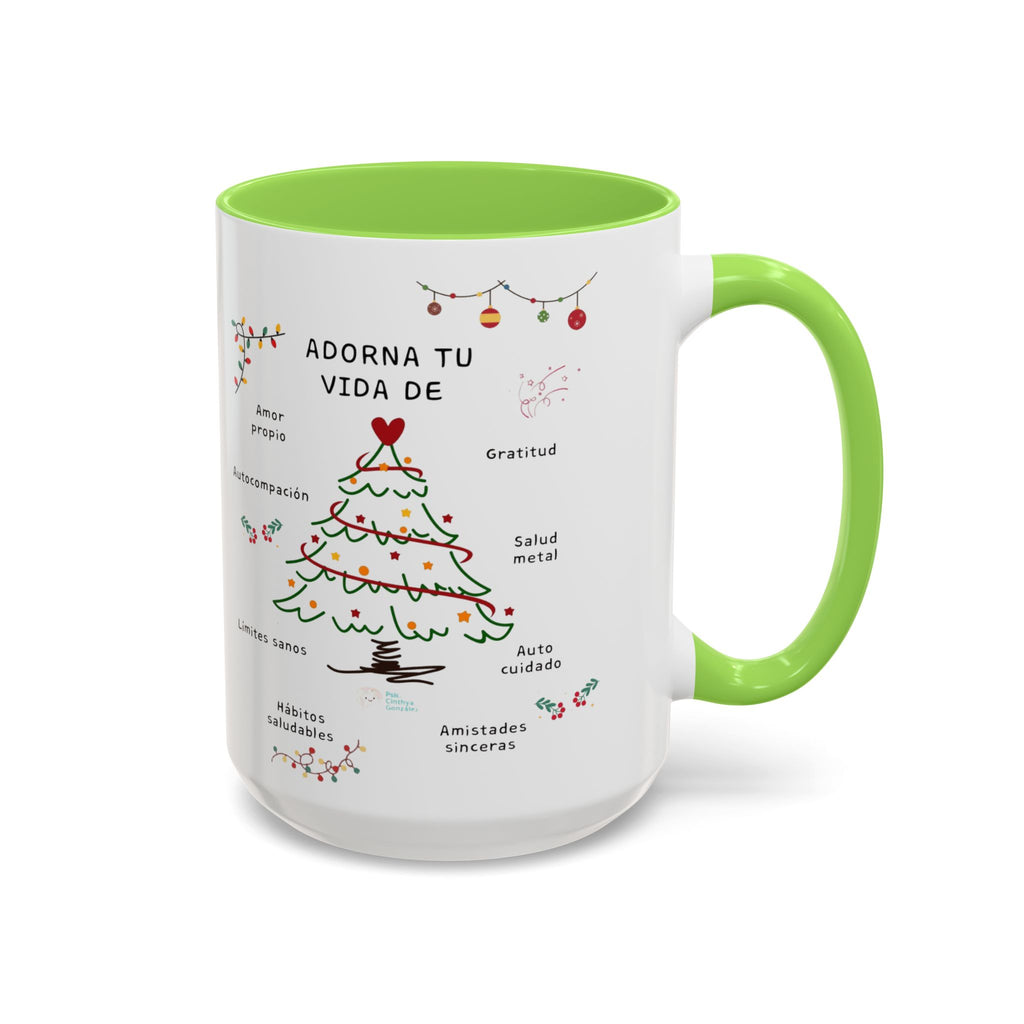Mug — 'Adorna Tu Vida' Christmas Tree Spanish Holiday Coffee Mug (11oz/15oz)
