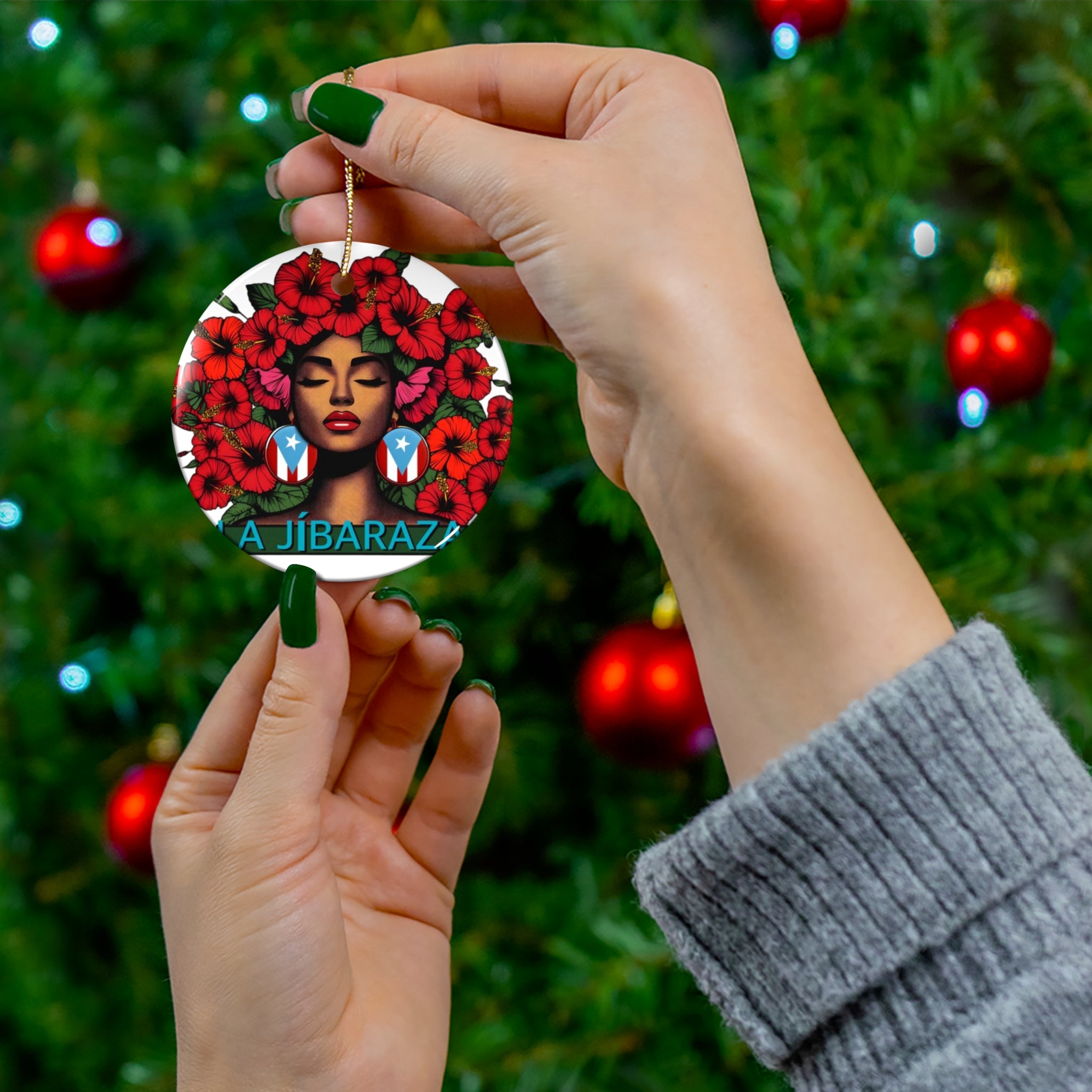 Christmas ornament Puerto Rico Caribbean holiday ornament Vibrant Ceramic Ornament - A Jíbaraza Design