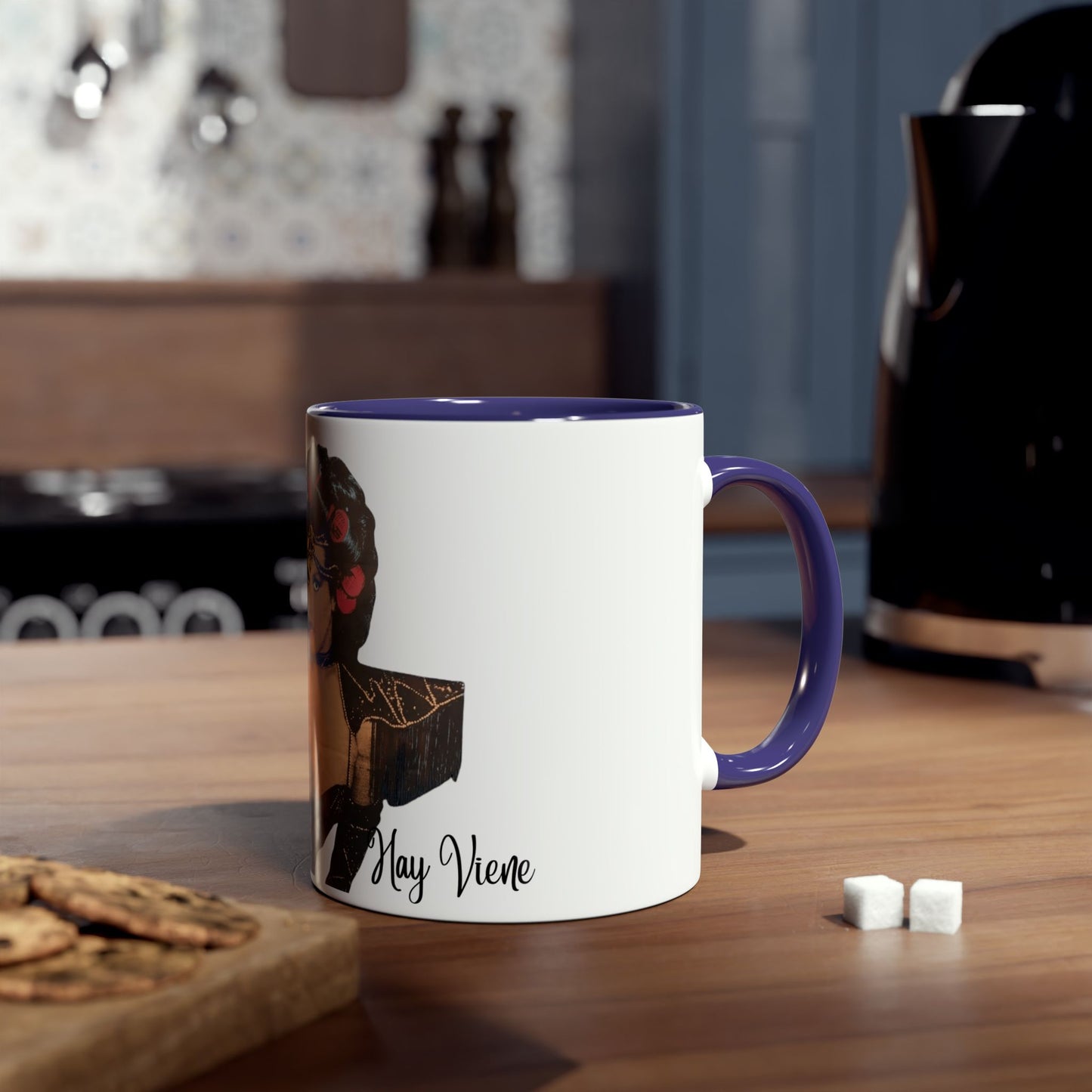 The onli one Iris Chacon Unique Two-Tone Coffee Mug - Iris Chacon Inspired Art, Trendy Mug for Coffee Lovers, Gift for Her, Retro Style,