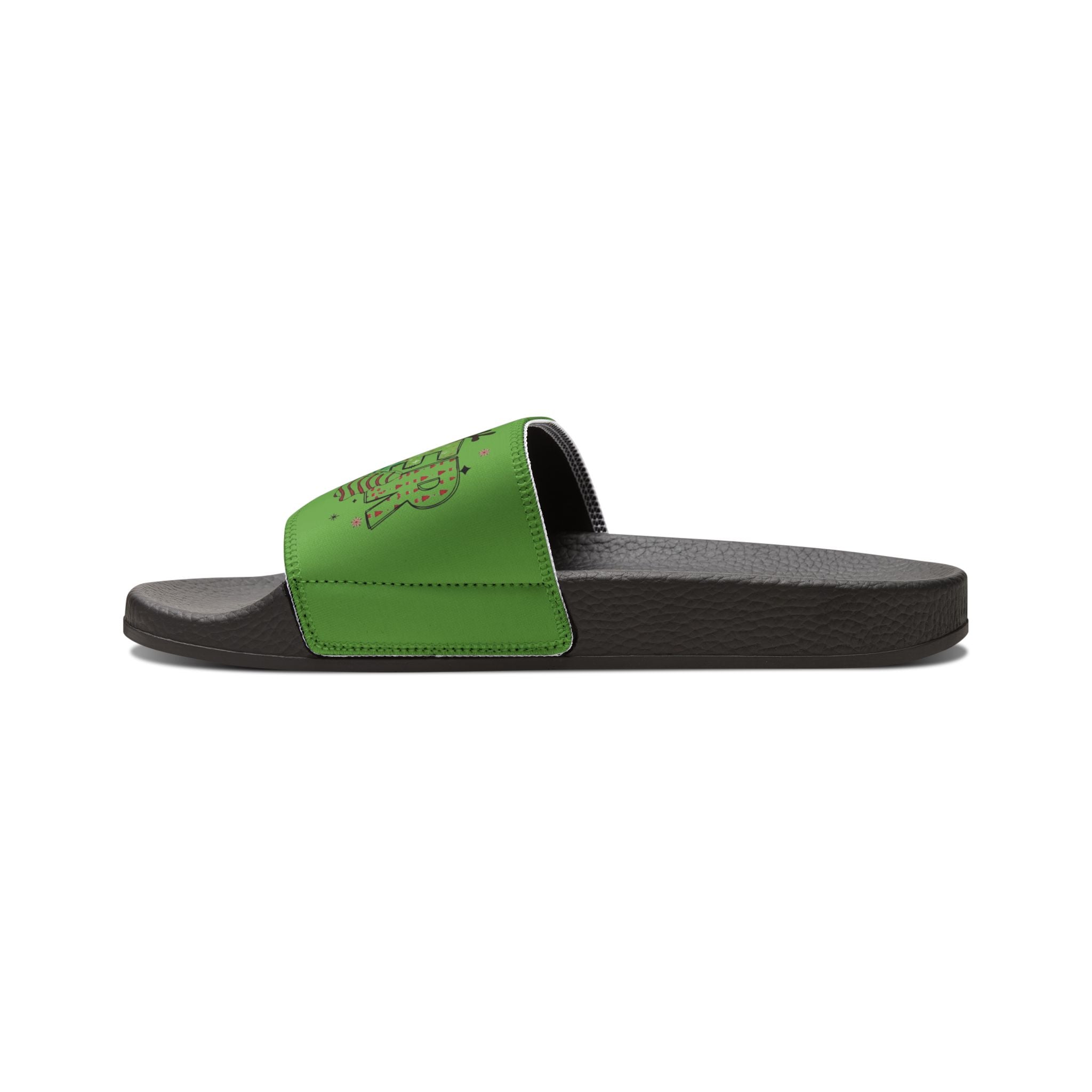 Sister Women's Holiday Slide Sandals — Green 'Joy' Gift Bow Design
